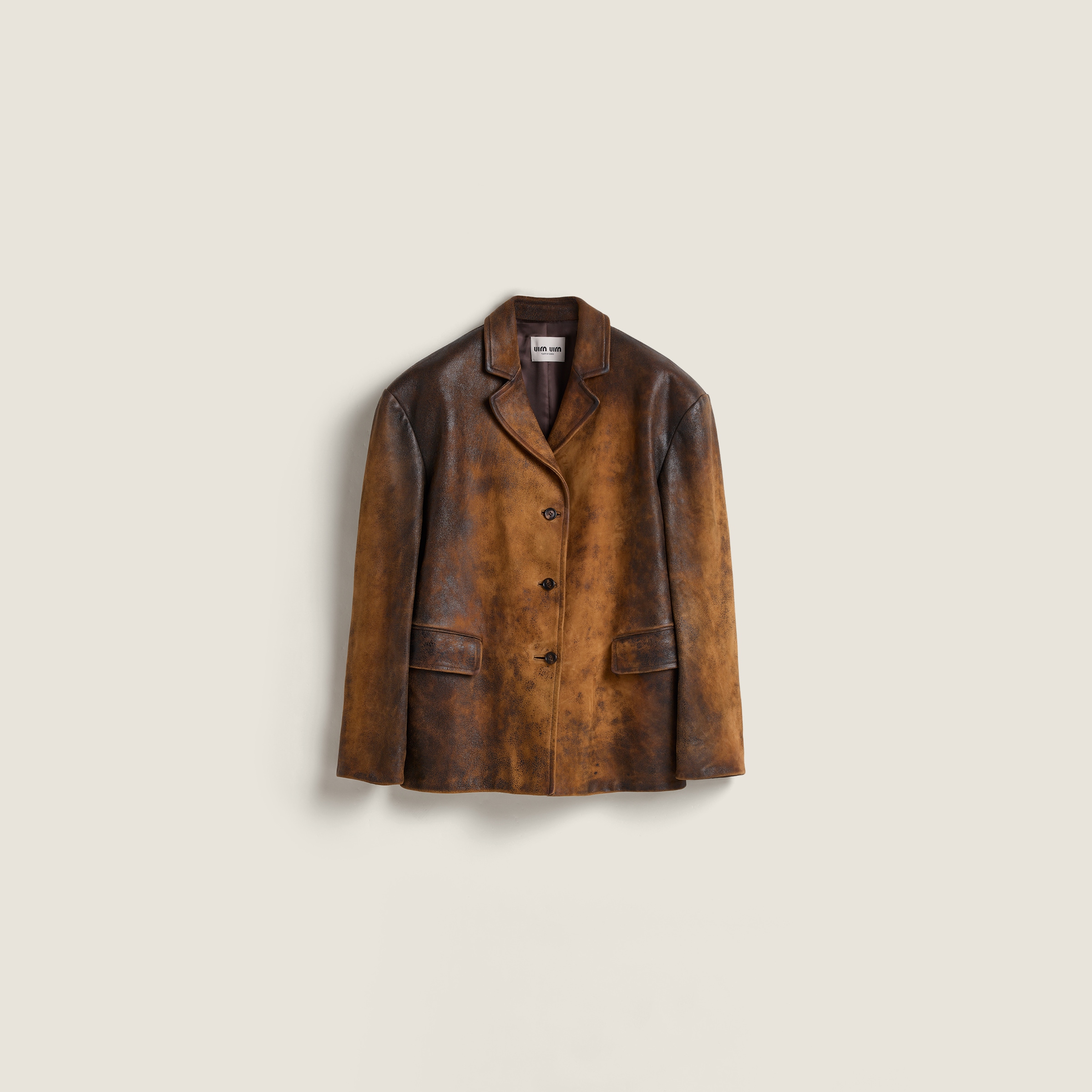 Miu Miu Waxed Suede Leather Jacket In Brown