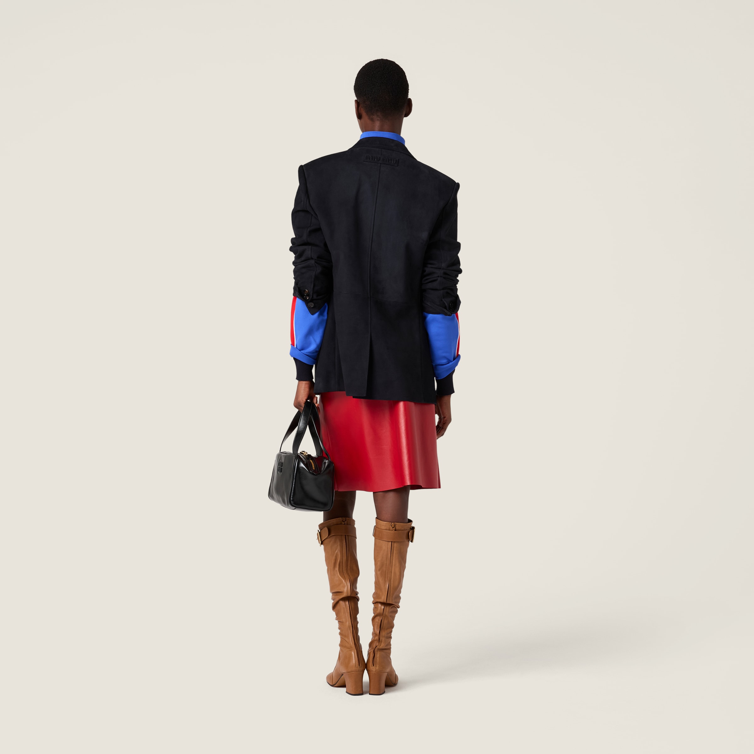 Miu Miu Waxed Suede Leather Jacket In Blue