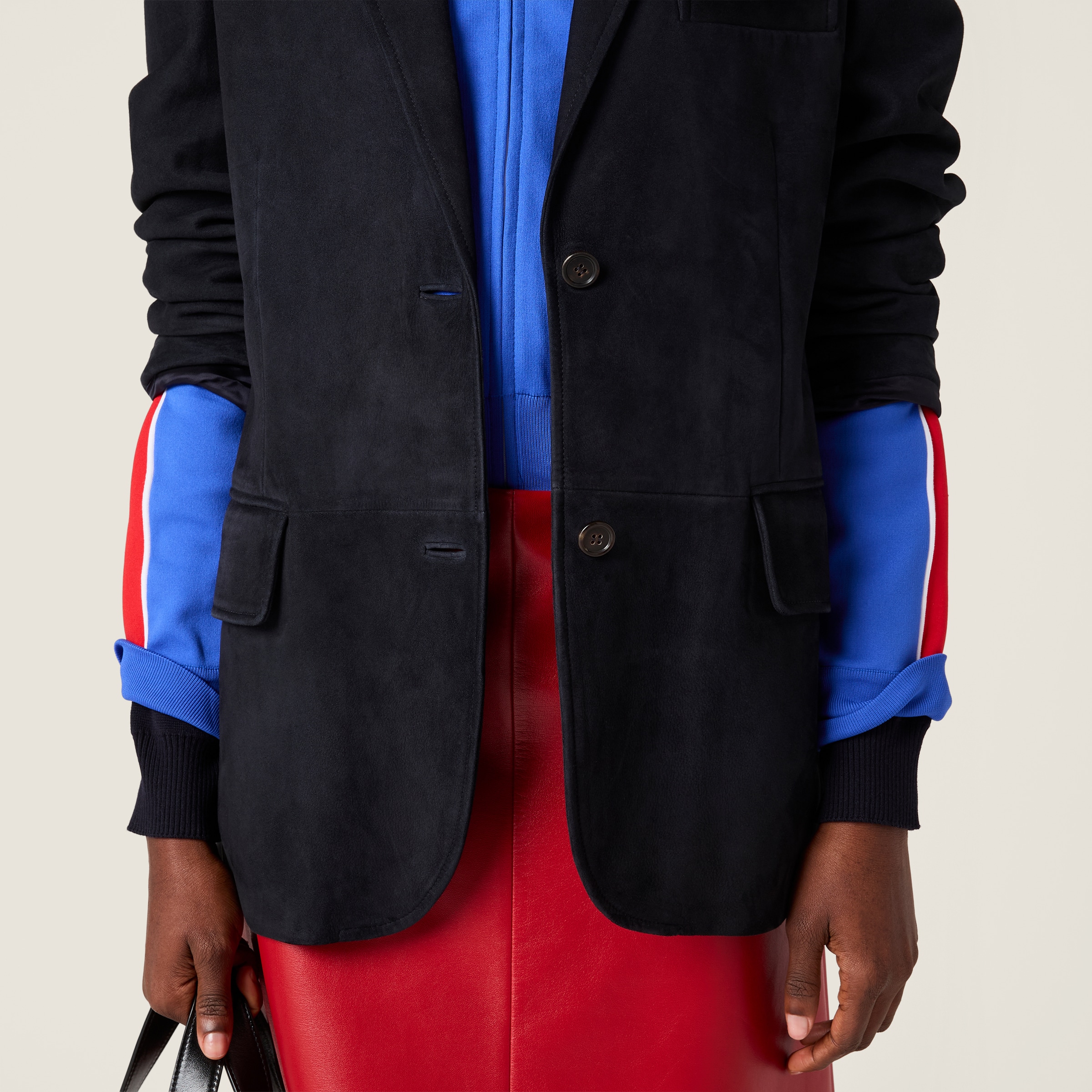 Miu Miu Waxed Suede Leather Jacket In Blue