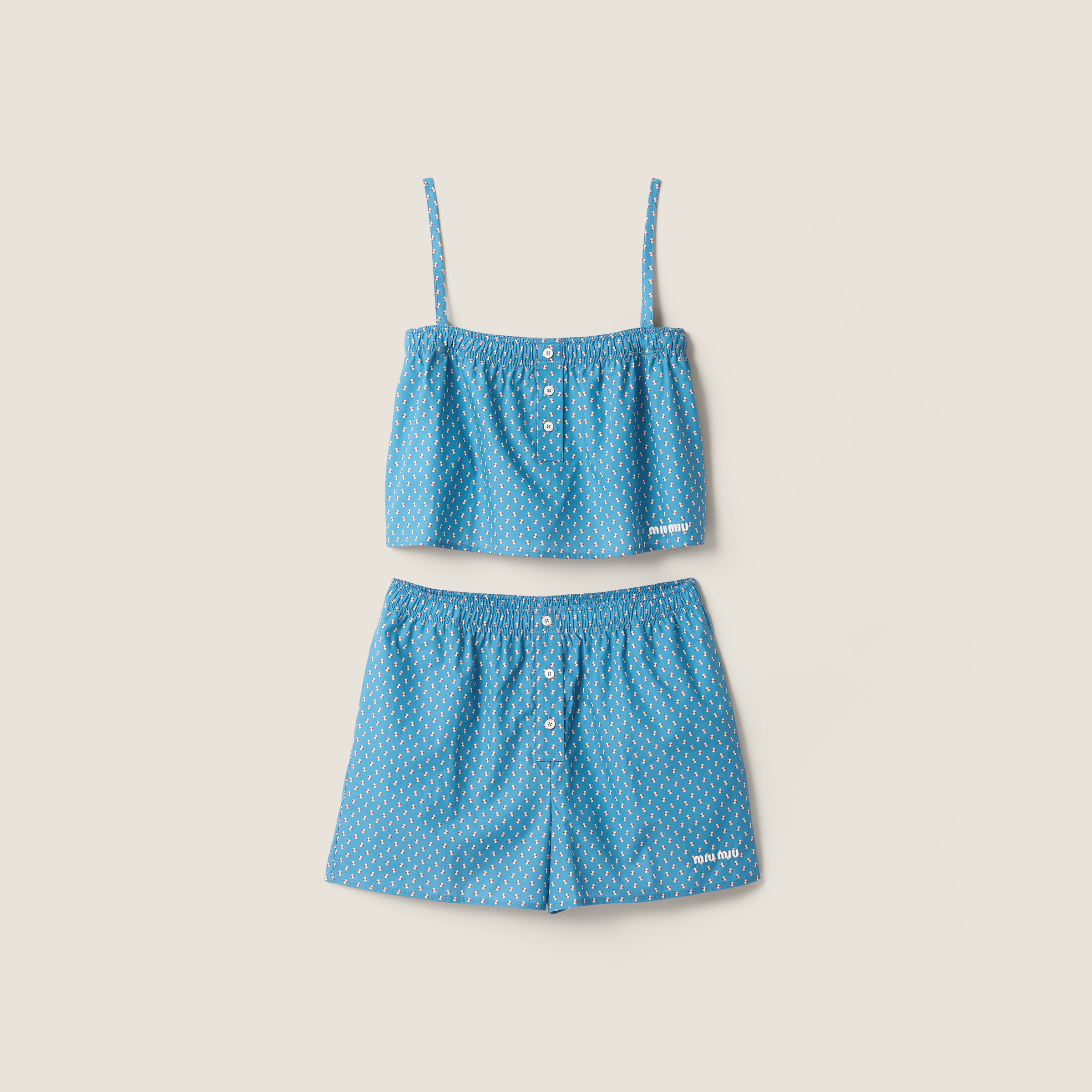 Poplin top and shorts by Miu Miu