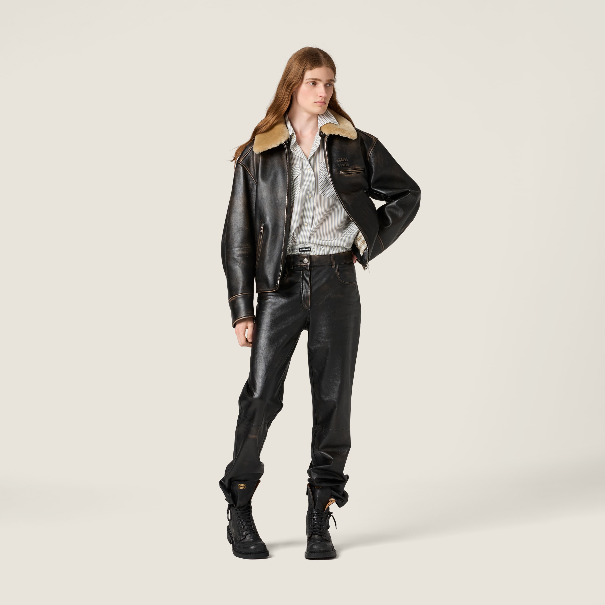 【日本入手困難】ミュウミュウ Nappa leather pants ボトムス Black Nappa Leather Pants | Miu Miu