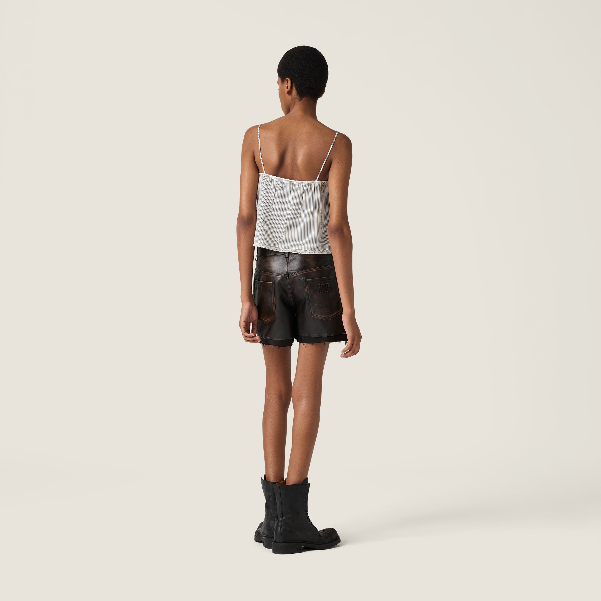Miu Miu Nappa Leather Shorts In Black