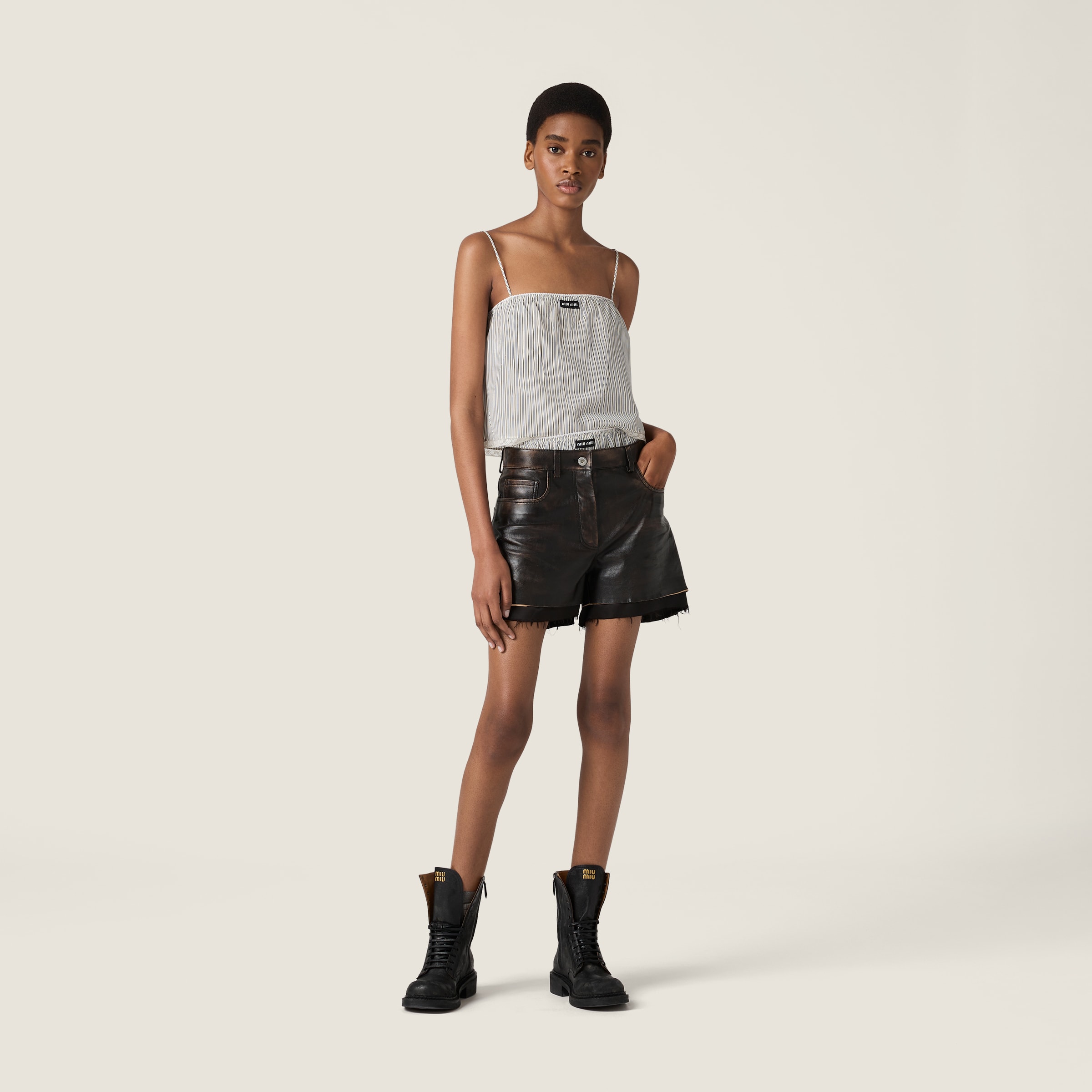 Miu Miu Nappa Leather Shorts In Black