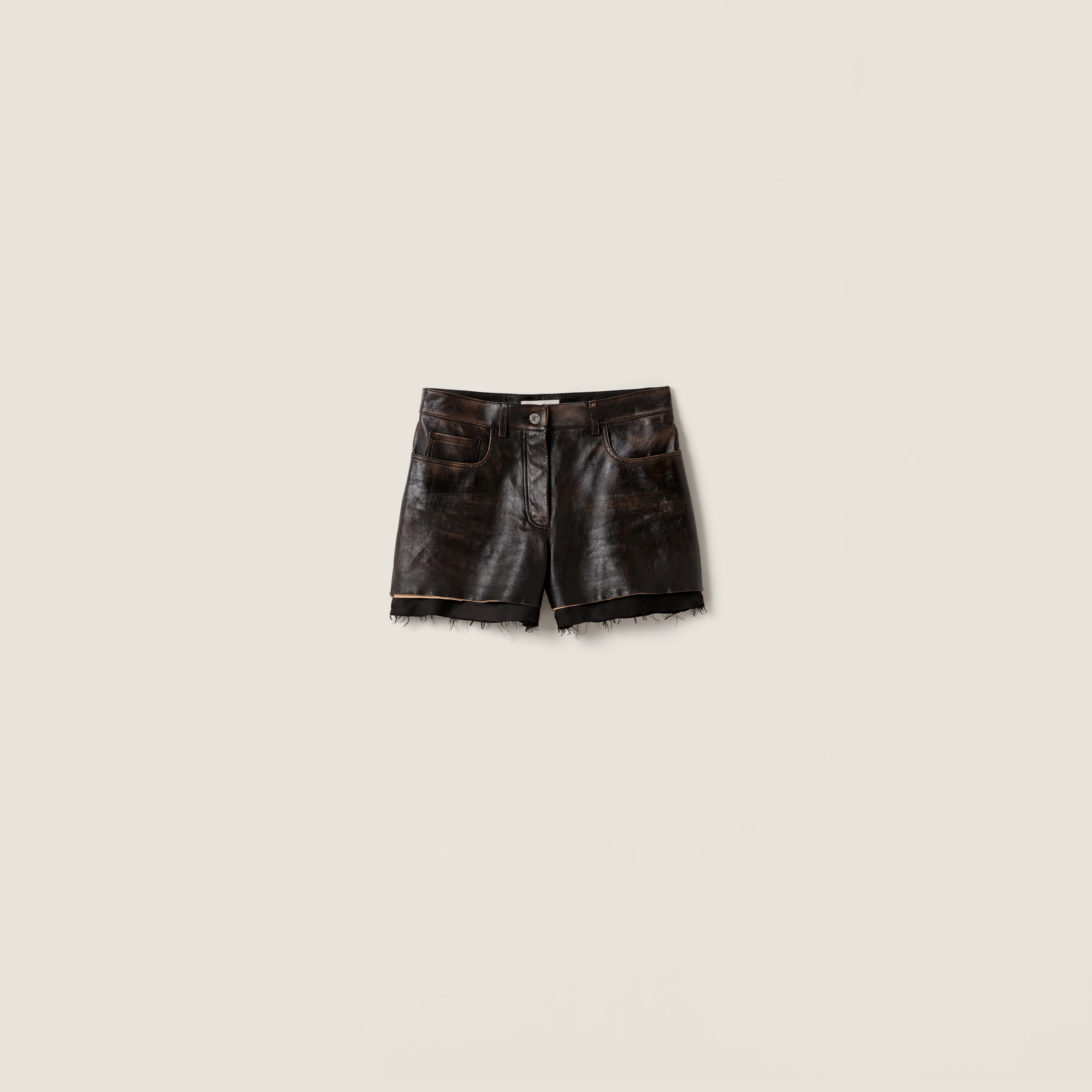 Miu Miu Nappa Leather Shorts In Brown
