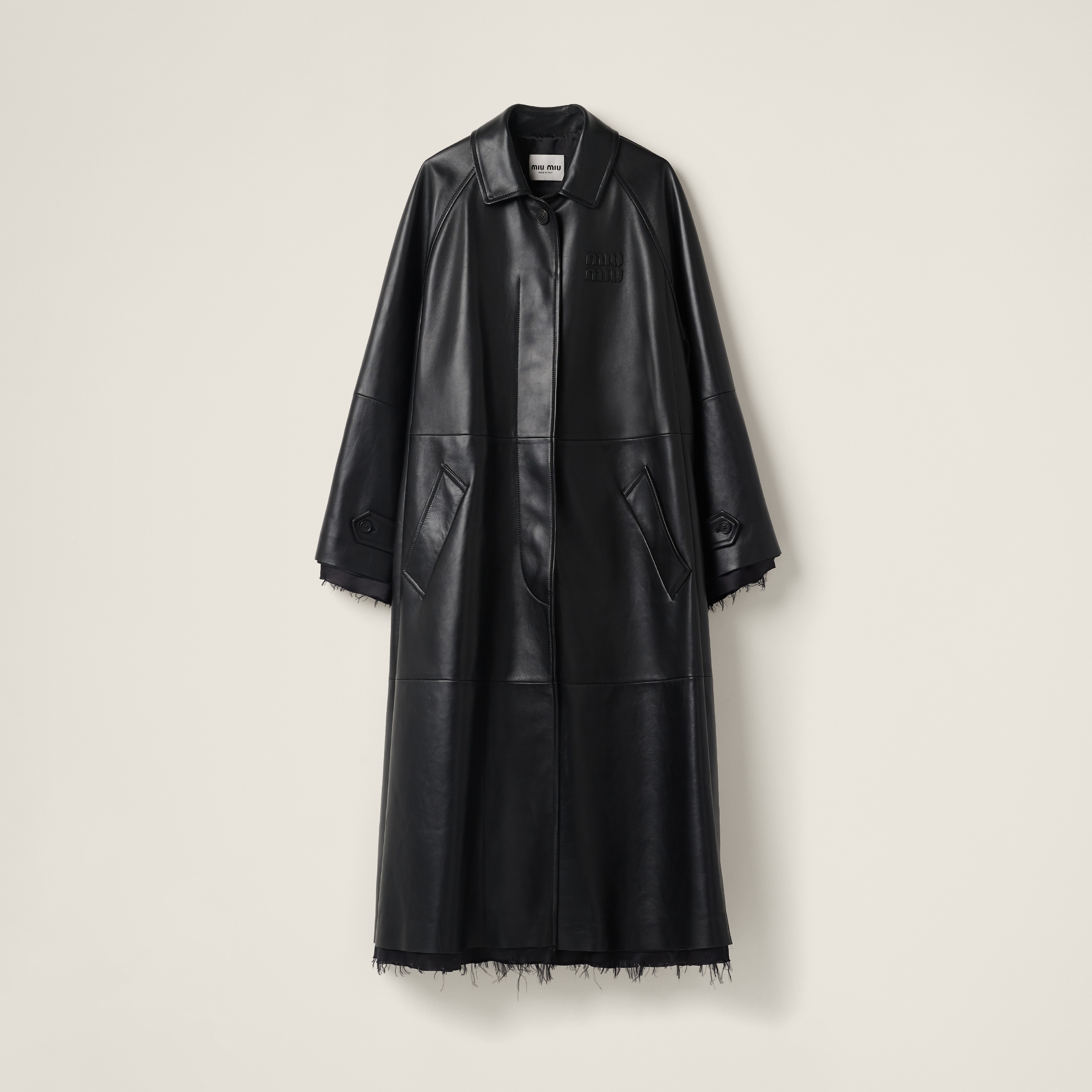 Miu Miu Nappa Leather Coat In Black