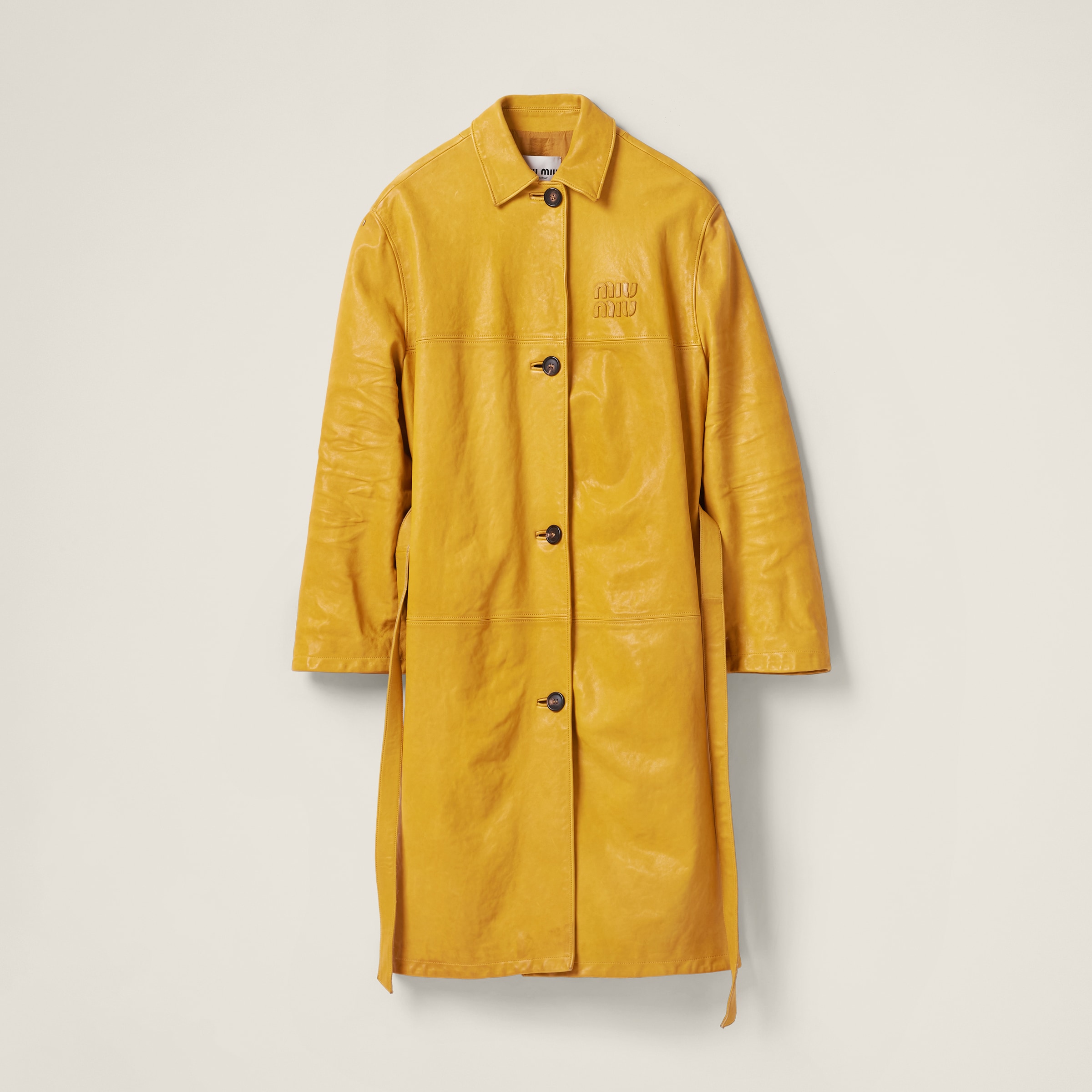 Miu Miu Nappa Leather Coat In Topaz