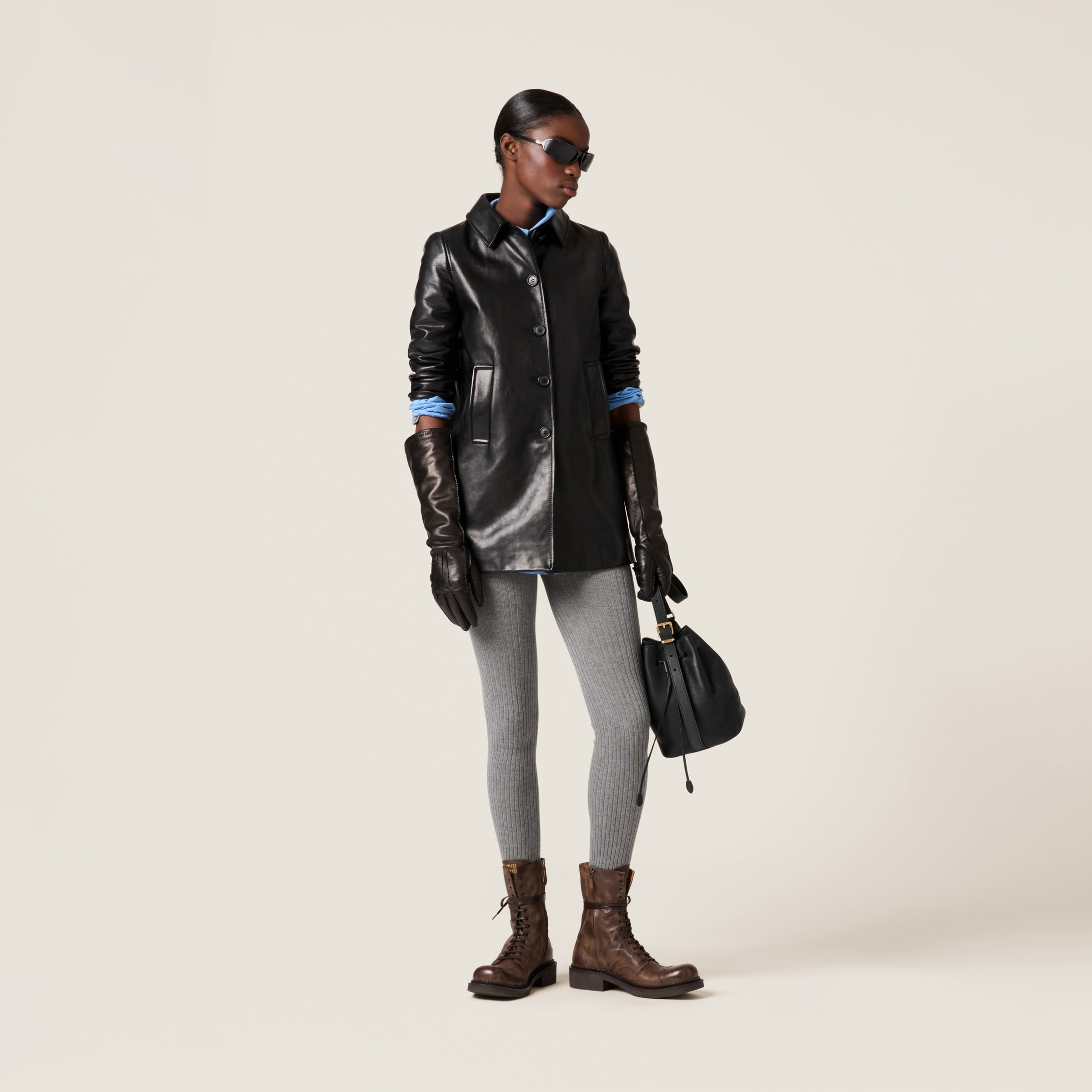 Black Leather Coat | Miu Miu Black Leather Coat | Miu Miu