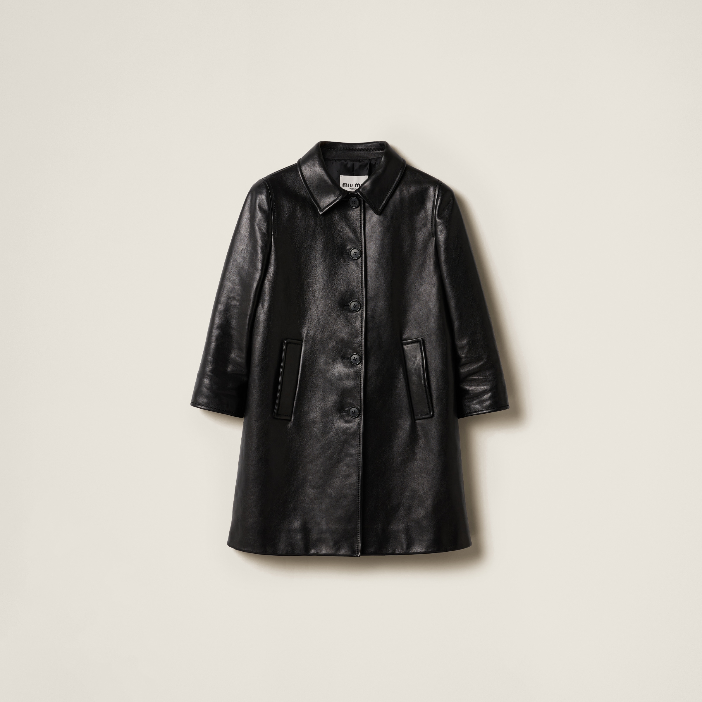 Black Leather Coat | Miu Miu Black Leather Coat | Miu Miu