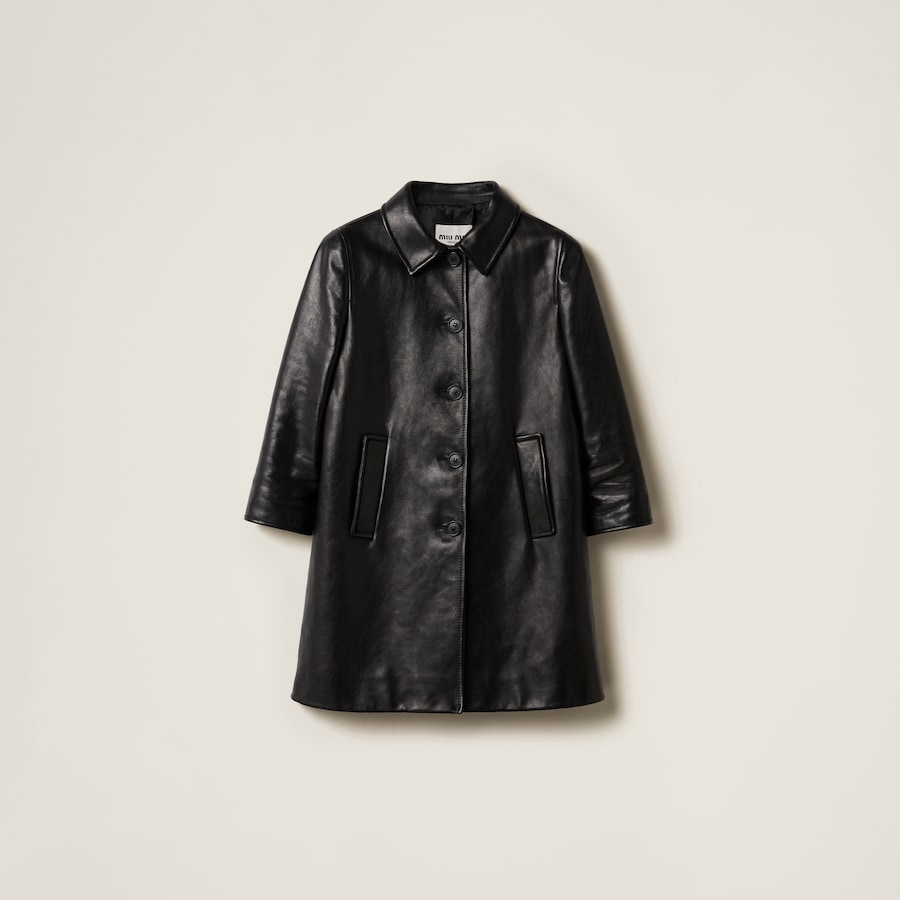 Black Leather Coat Miu Miu