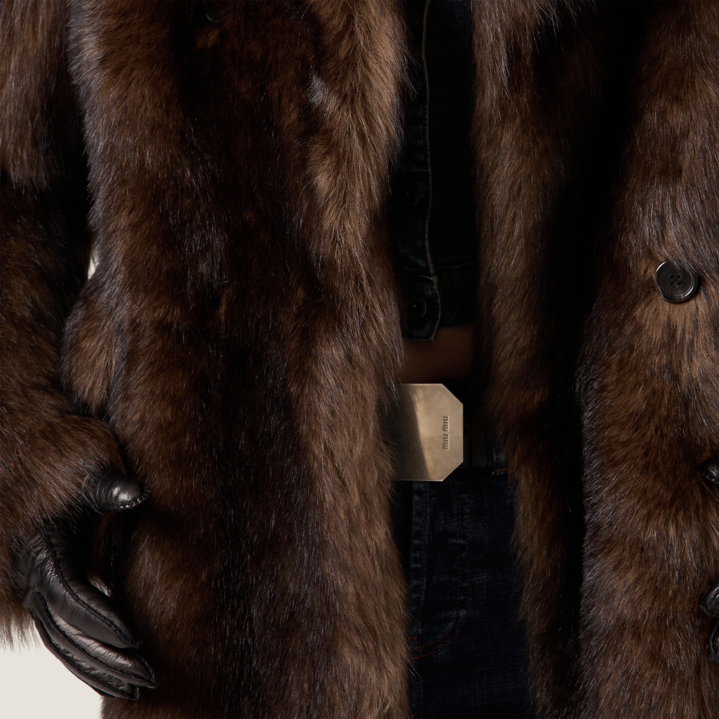 Miu Miu Shearling Coat In Mahoghany
