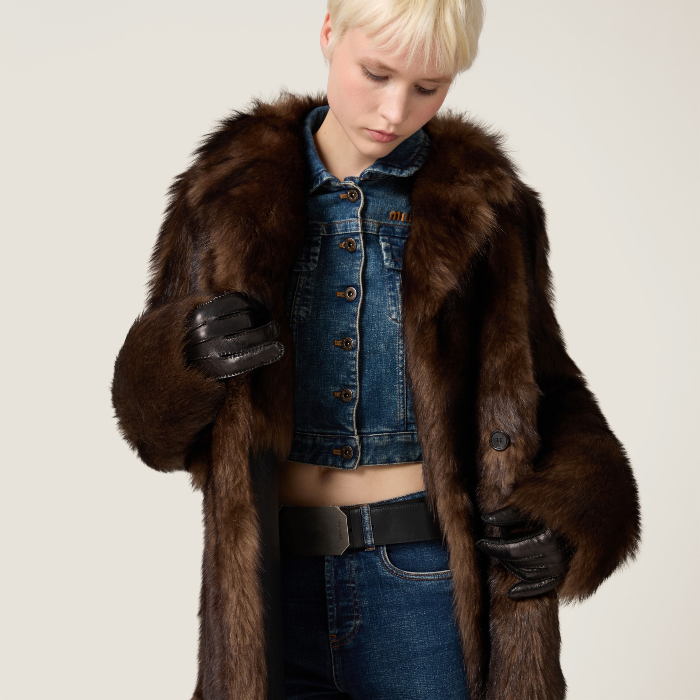 Mahoghany Shearling Coat | Miu Miu - United States