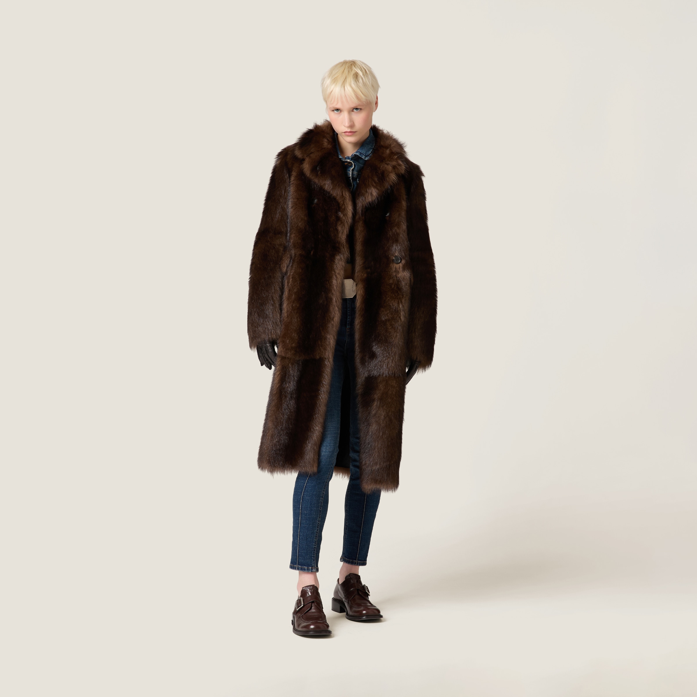 Miu Miu Shearling Coat In Mahoghany