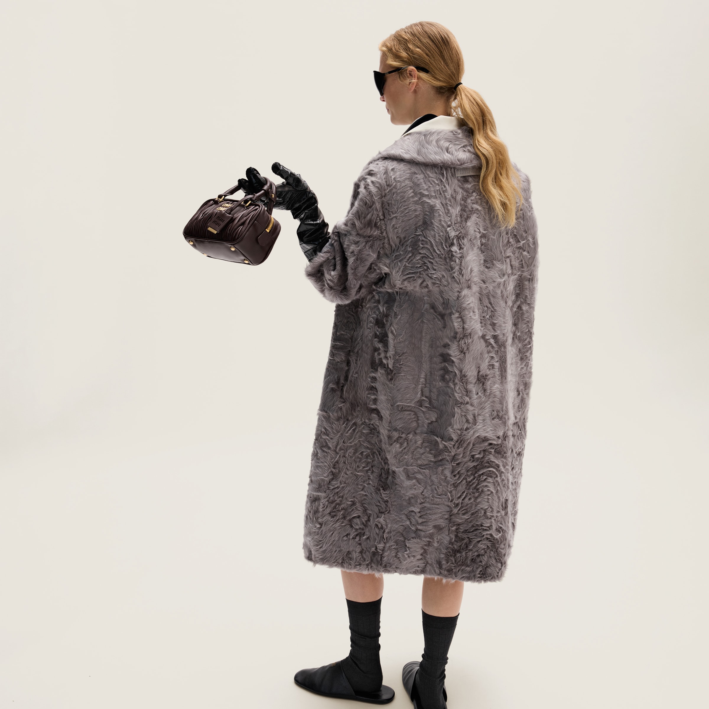 Miu Miu Chekiang Lambskin Coat In Cloudy Gray