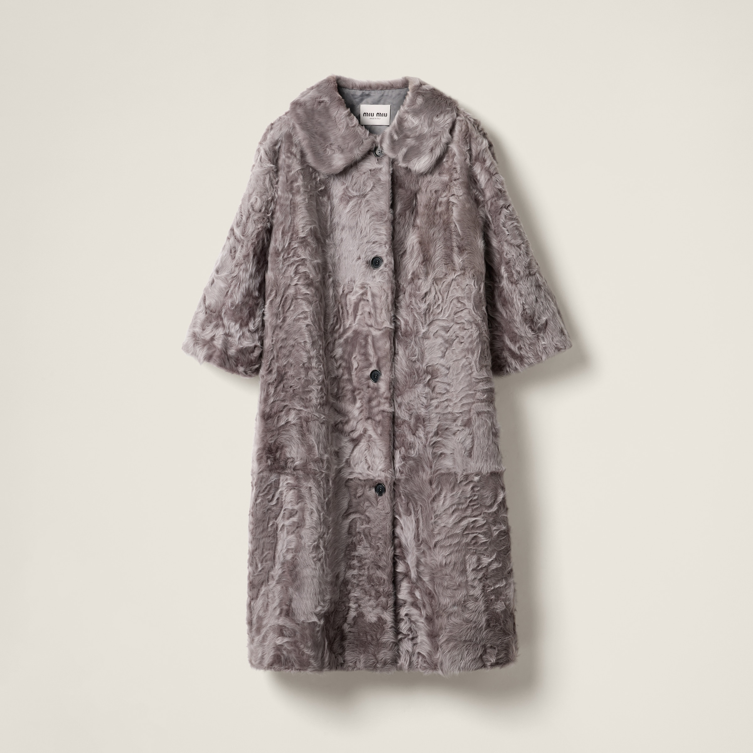 Miu Miu Chekiang Lambskin Coat In Cloudy Gray