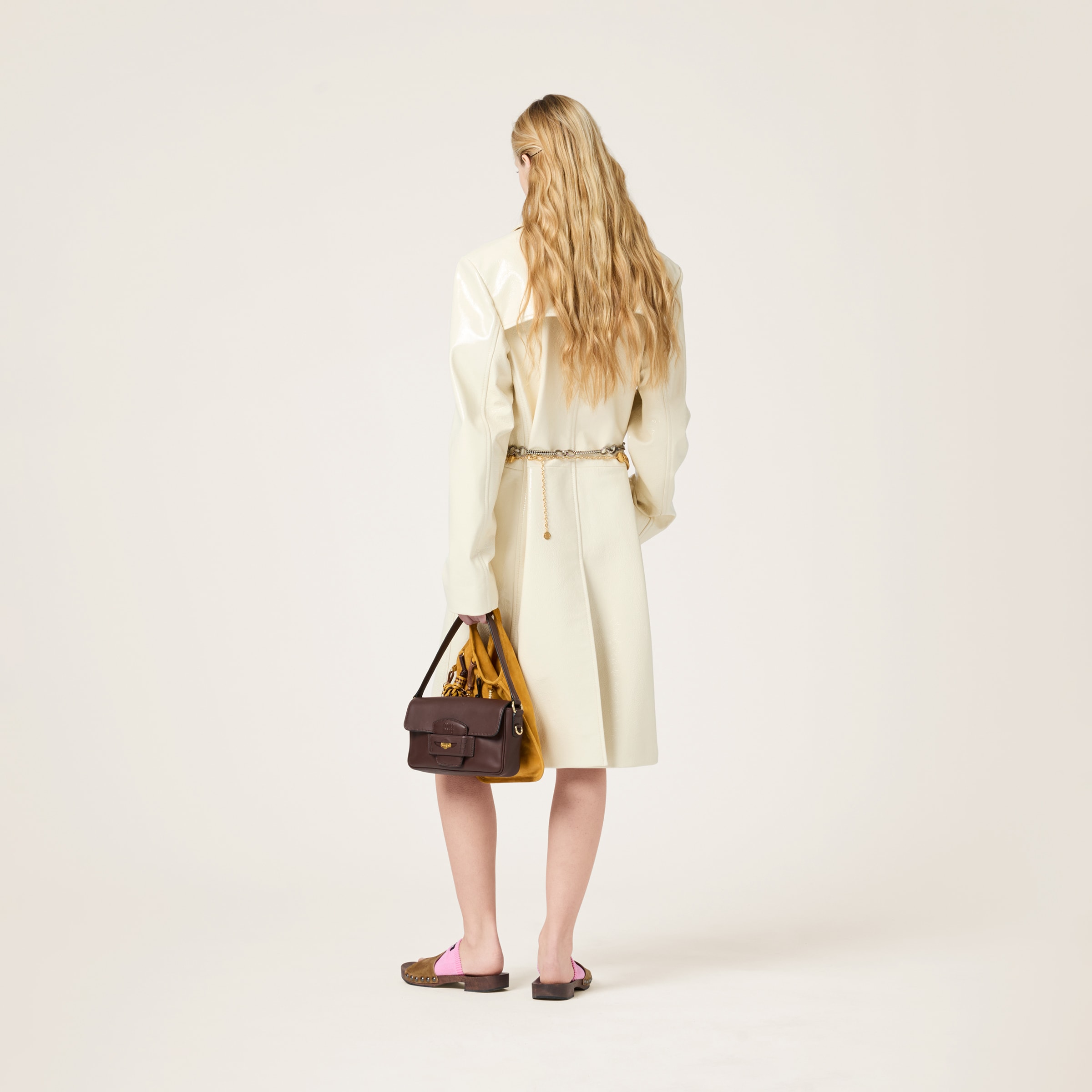 Miu Miu Double-breasted Naplak Coat In Cream