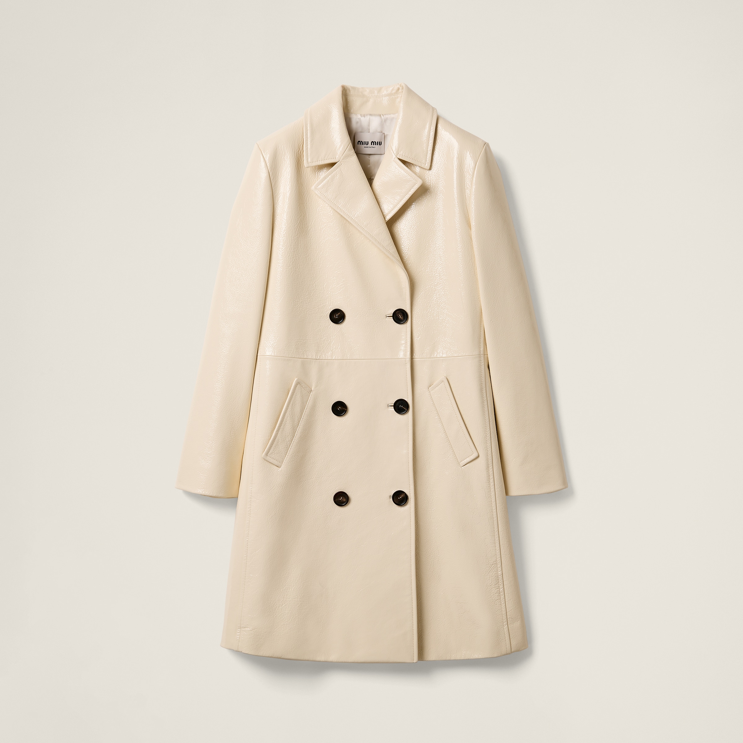 Miu Miu Double-breasted Naplak Coat In Cream