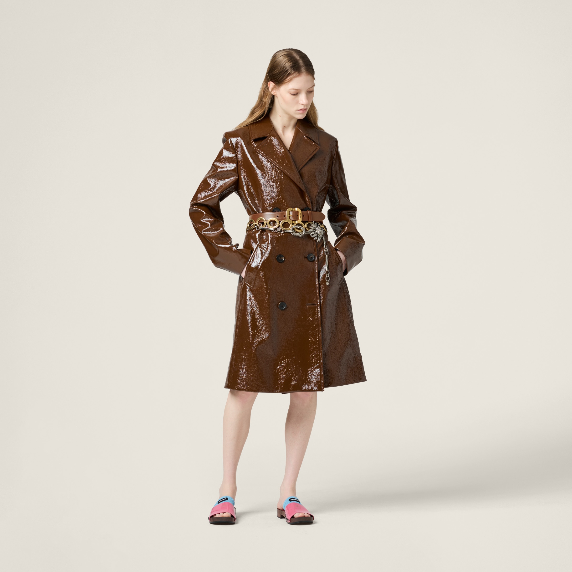Miu Miu Double-breasted Naplak Coat In Palisander
