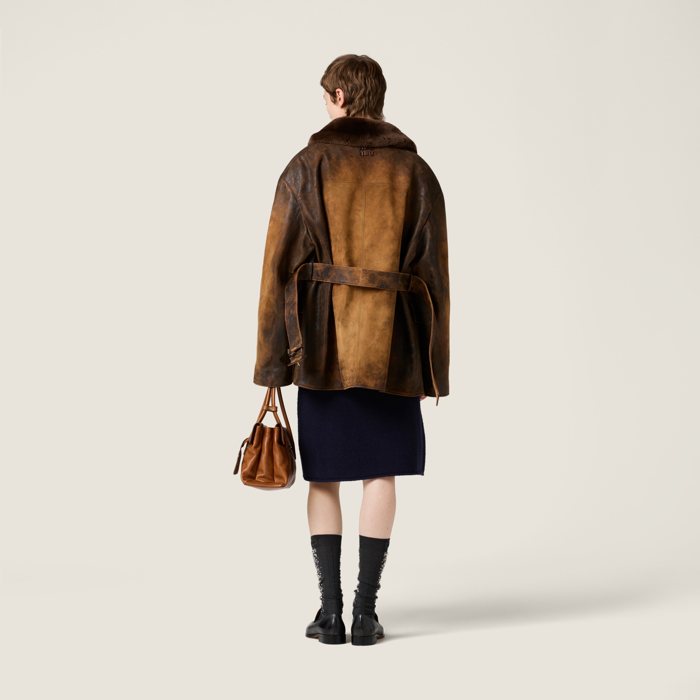 Miu Miu Double-breasted Waxed Suede Caban Jacket In Multi