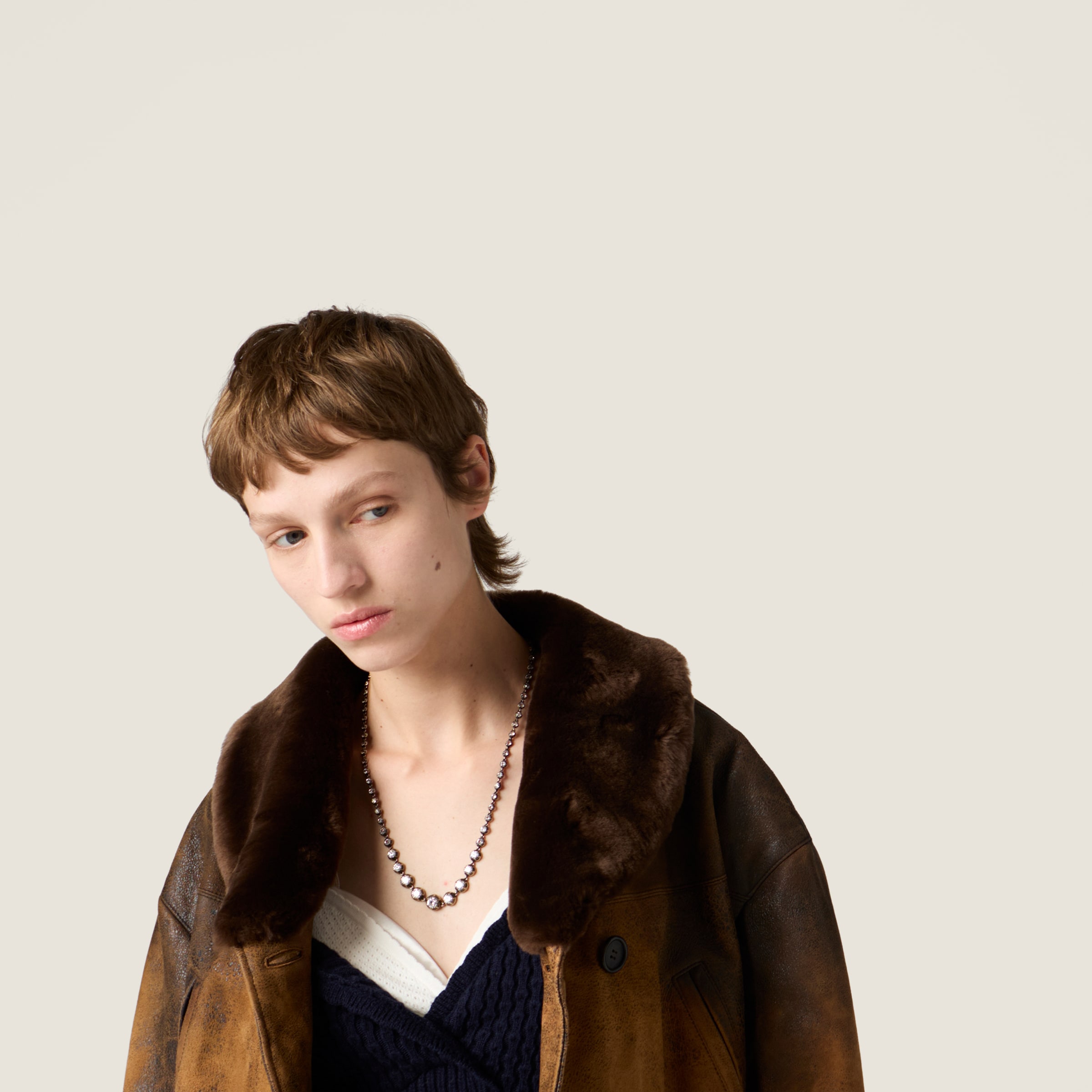 Miu Miu Double-breasted Waxed Suede Caban Jacket In Multi