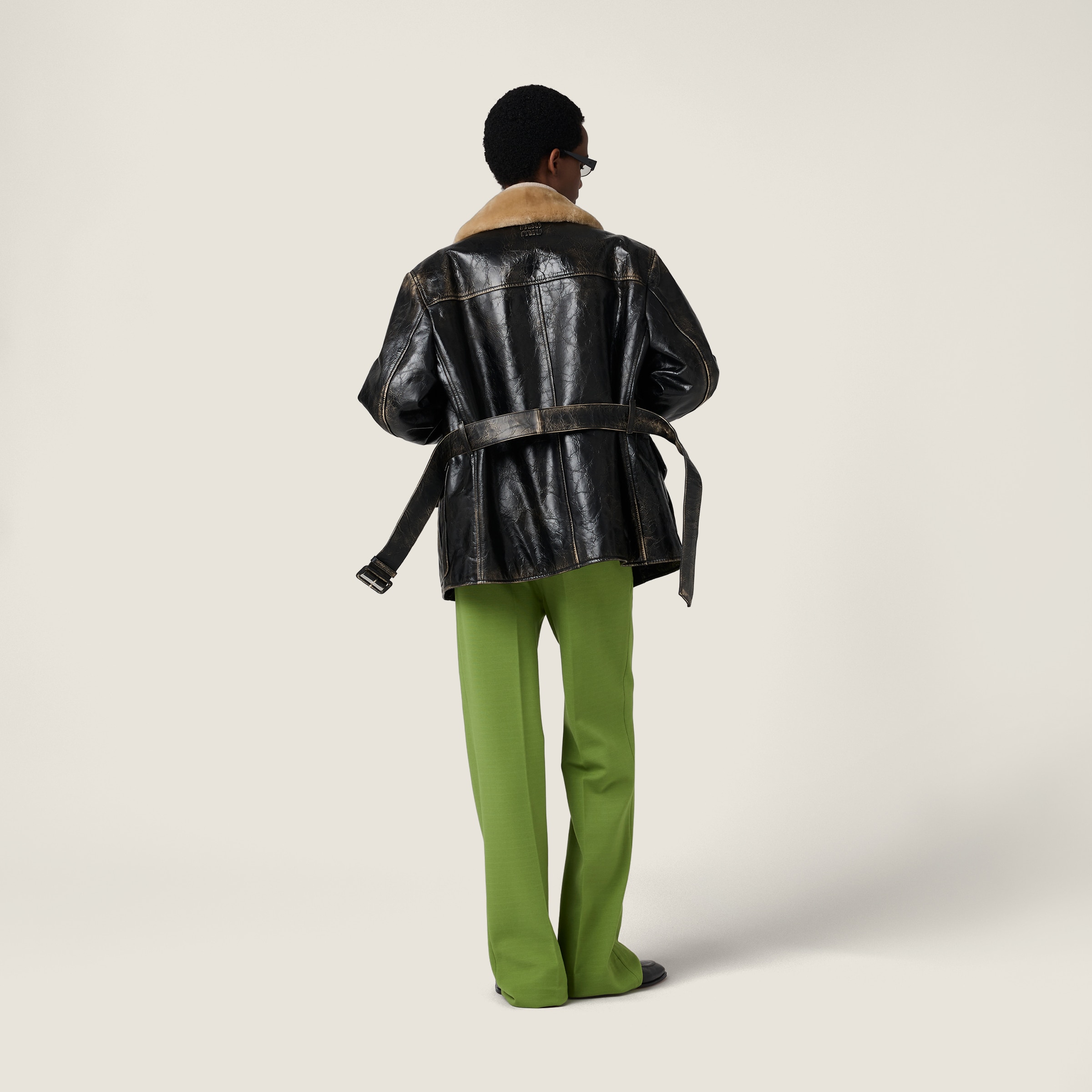 Miu Miu Calf Leather Caban Jacket In Black