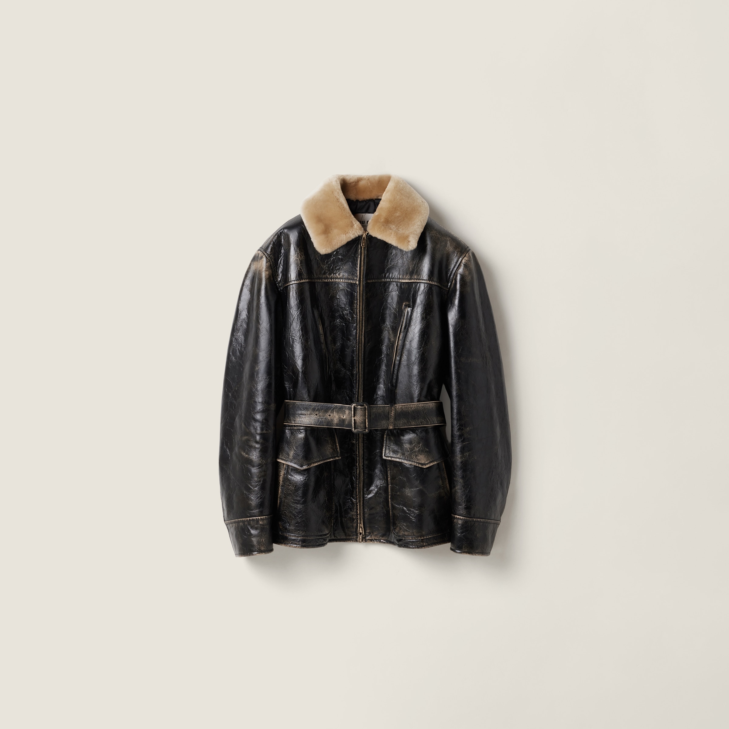 Miu Miu Calf Leather Caban Jacket In Black