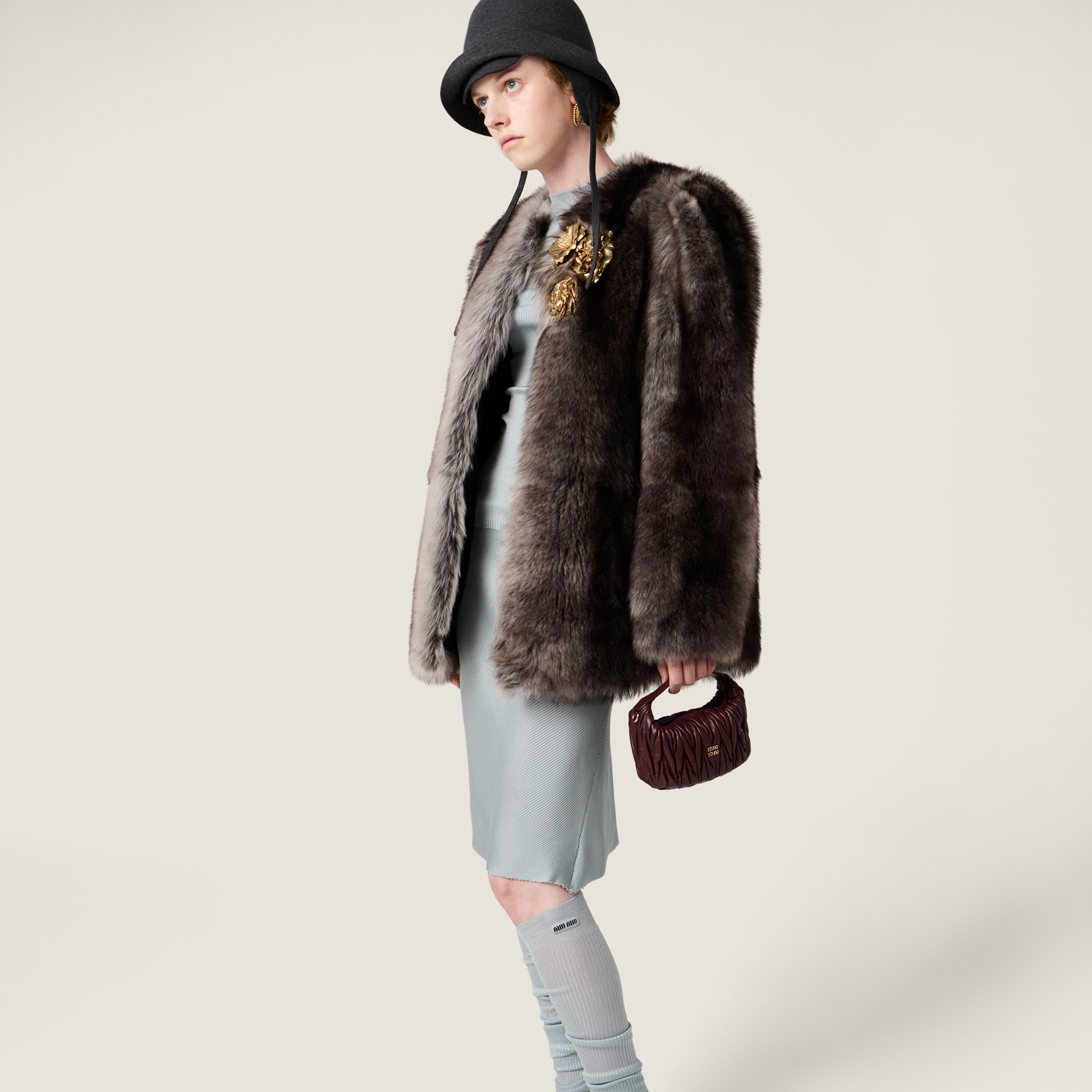 Miu Miu Shearling Fur Jacket In Black