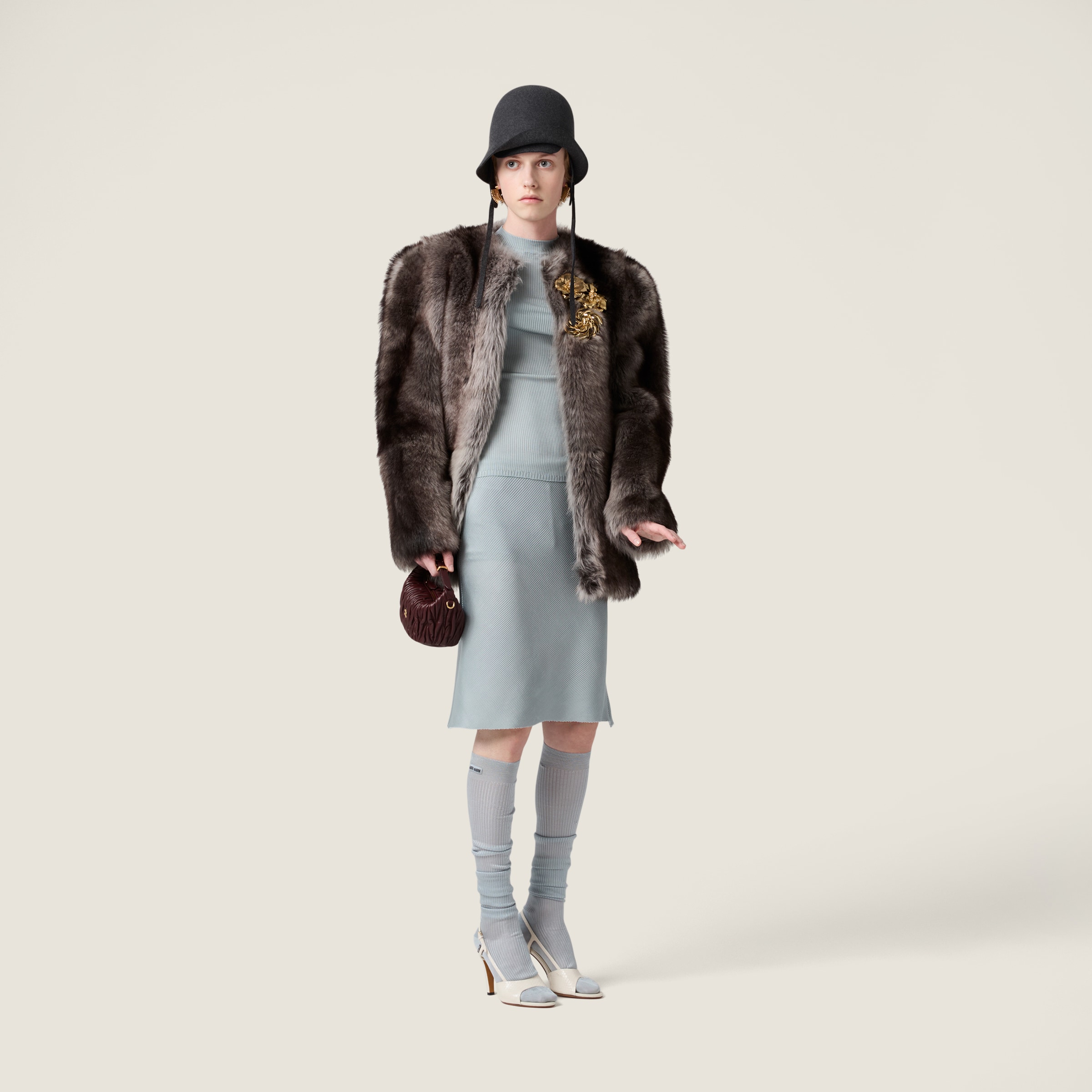 Miu Miu Shearling Fur Jacket In Black