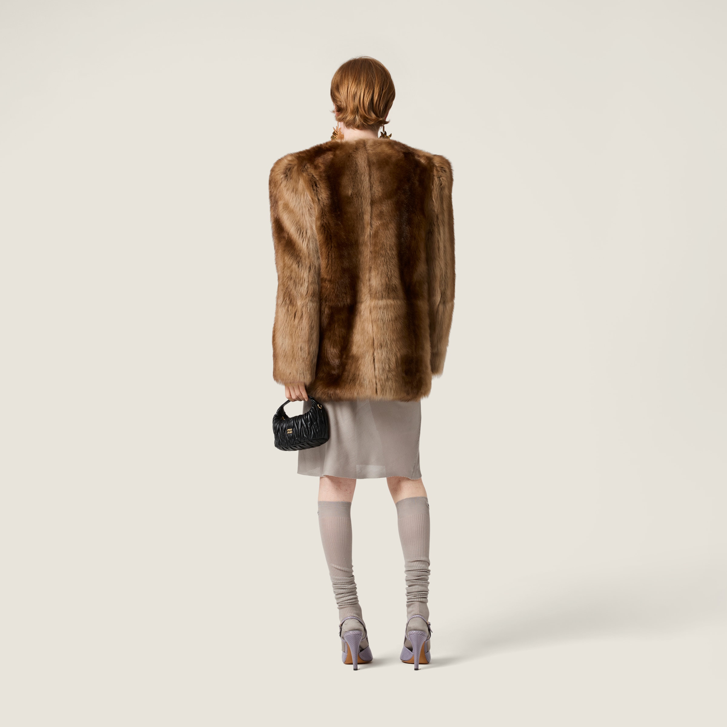 Miu Miu Shearling Fur Jacket In Brown