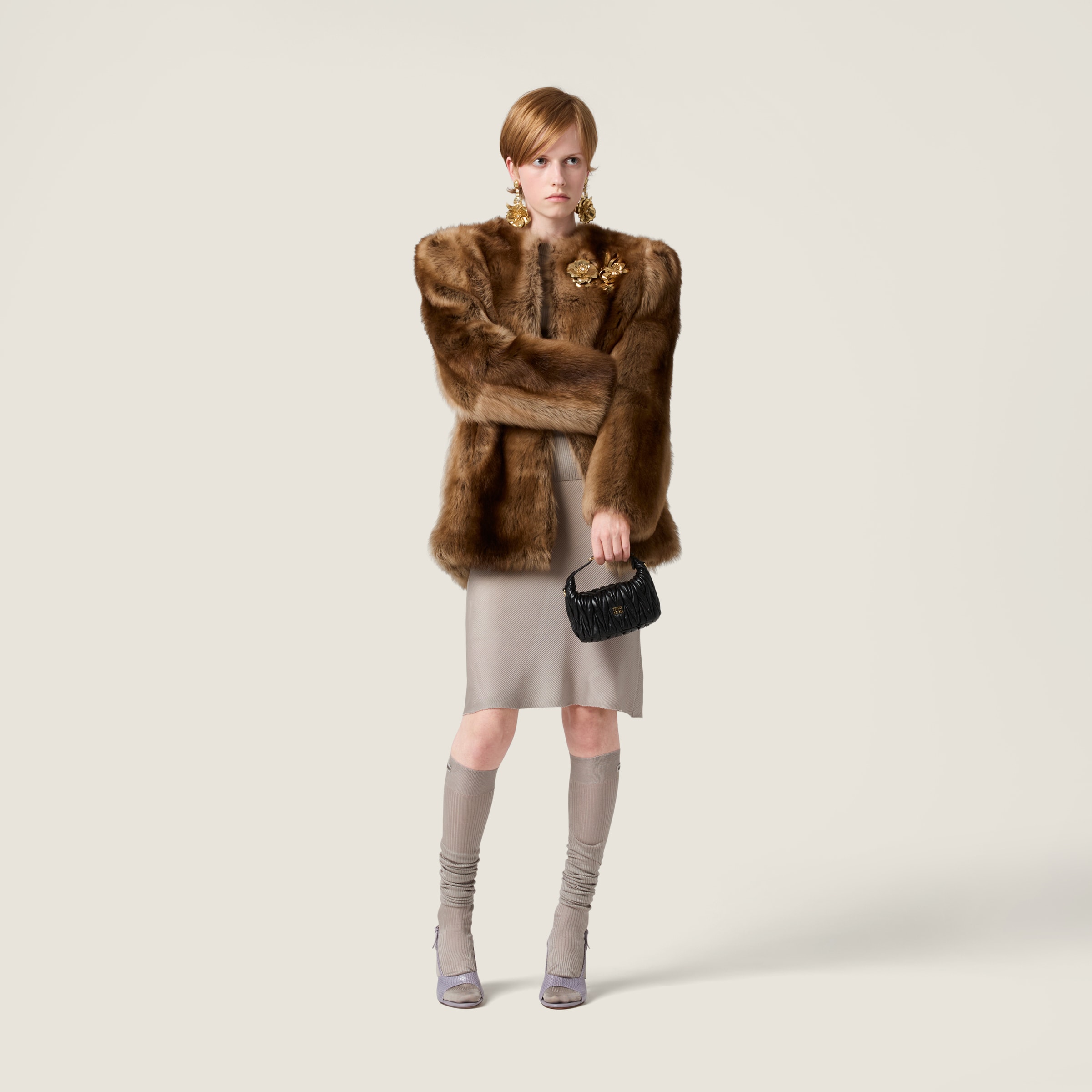 Miu Miu Shearling Fur Jacket In Brown