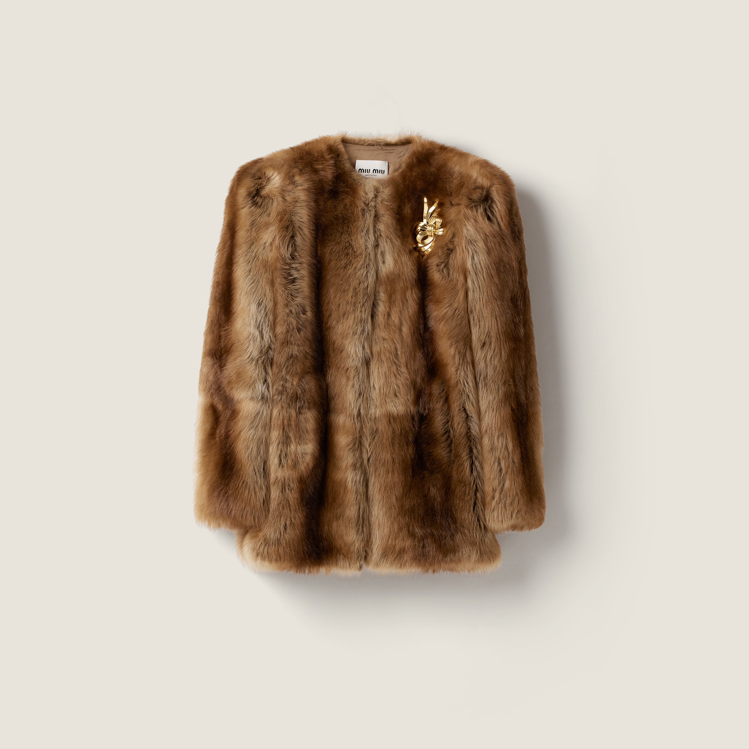 Miu Miu Shearling Fur Jacket In Brown