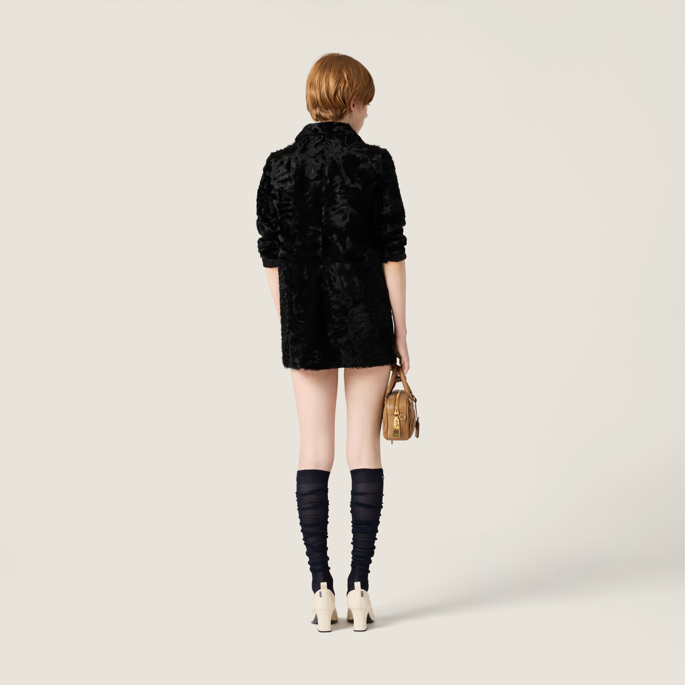 Miu Miu Chekiang Lambskin Coat In Black