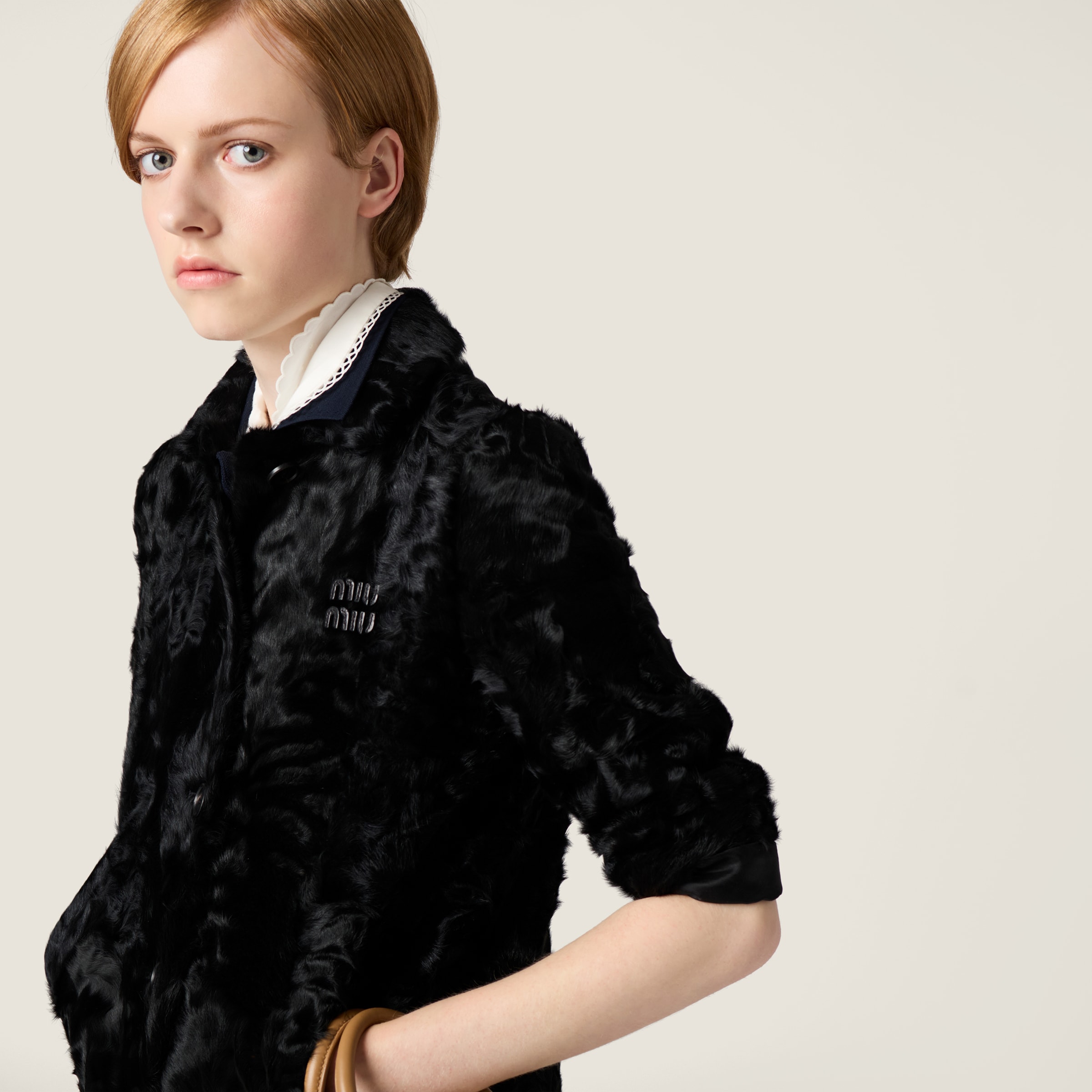 Miu Miu Chekiang Lambskin Coat In Black