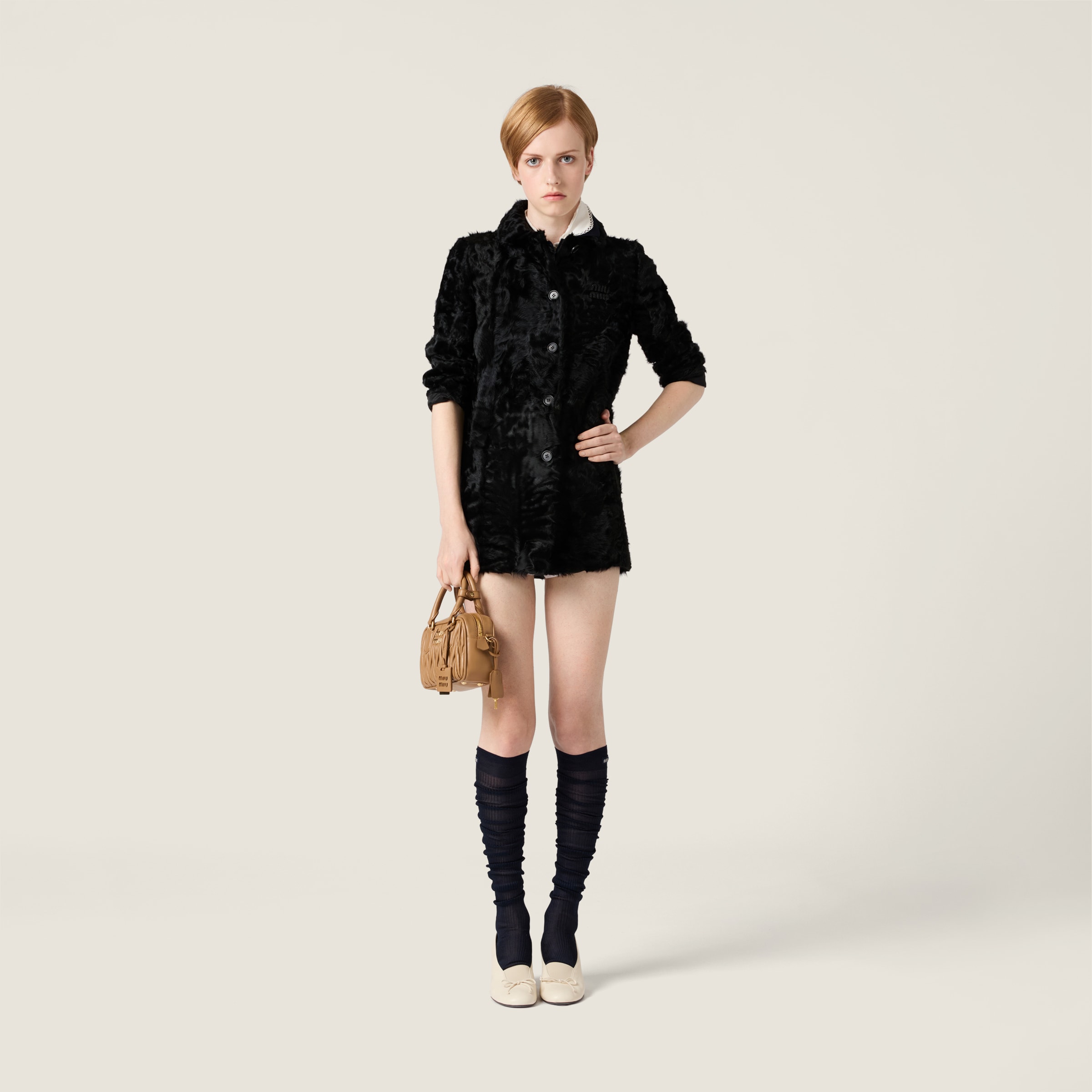 Miu Miu Chekiang Lambskin Coat In Black