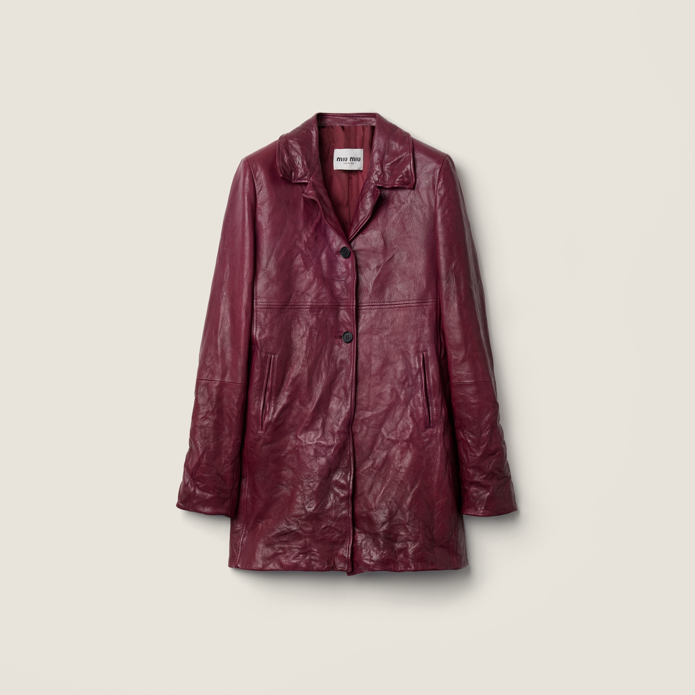 Mauve Leather Coat | Miu Miu - United States