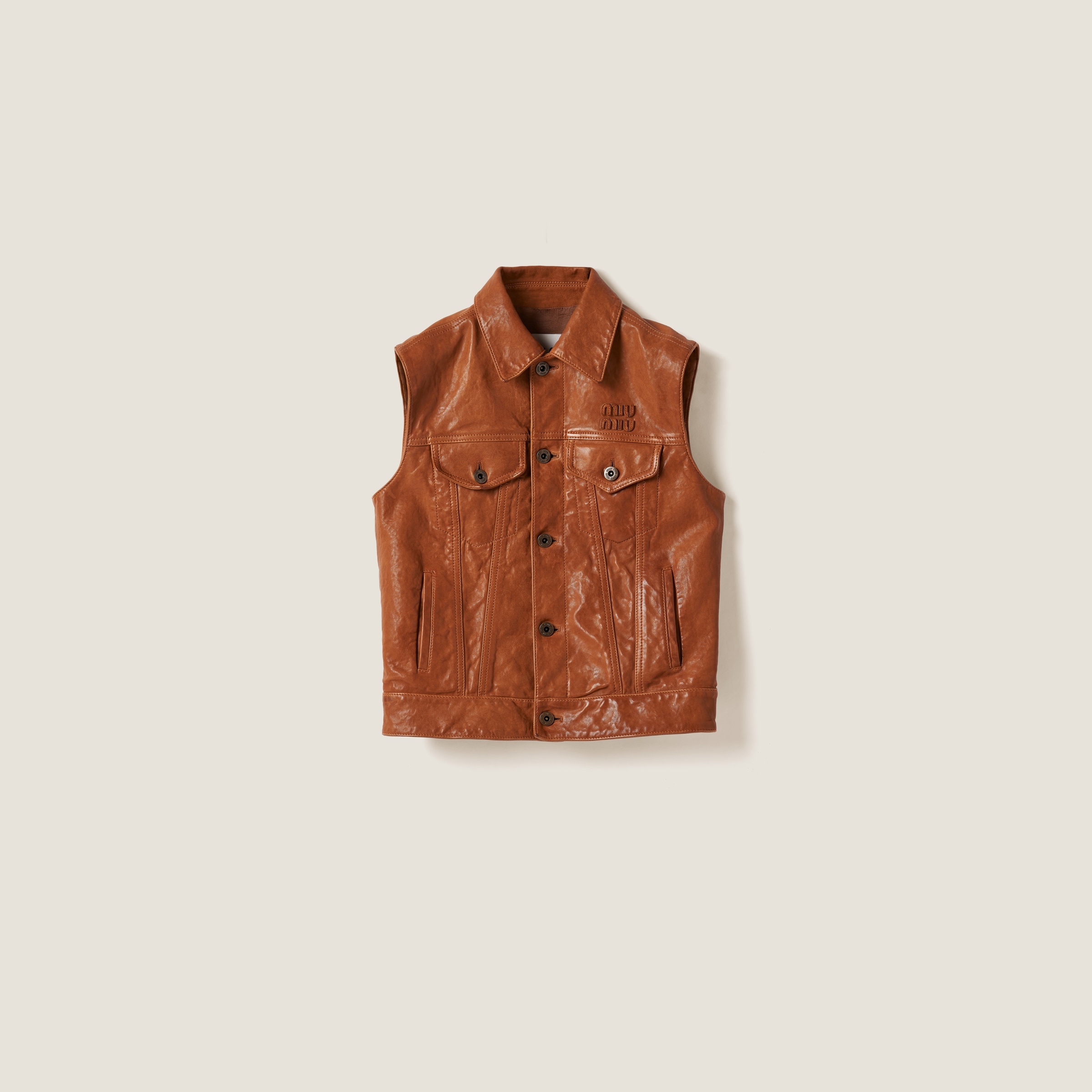 Miu Miu Nappa Leather Vest In Caramel