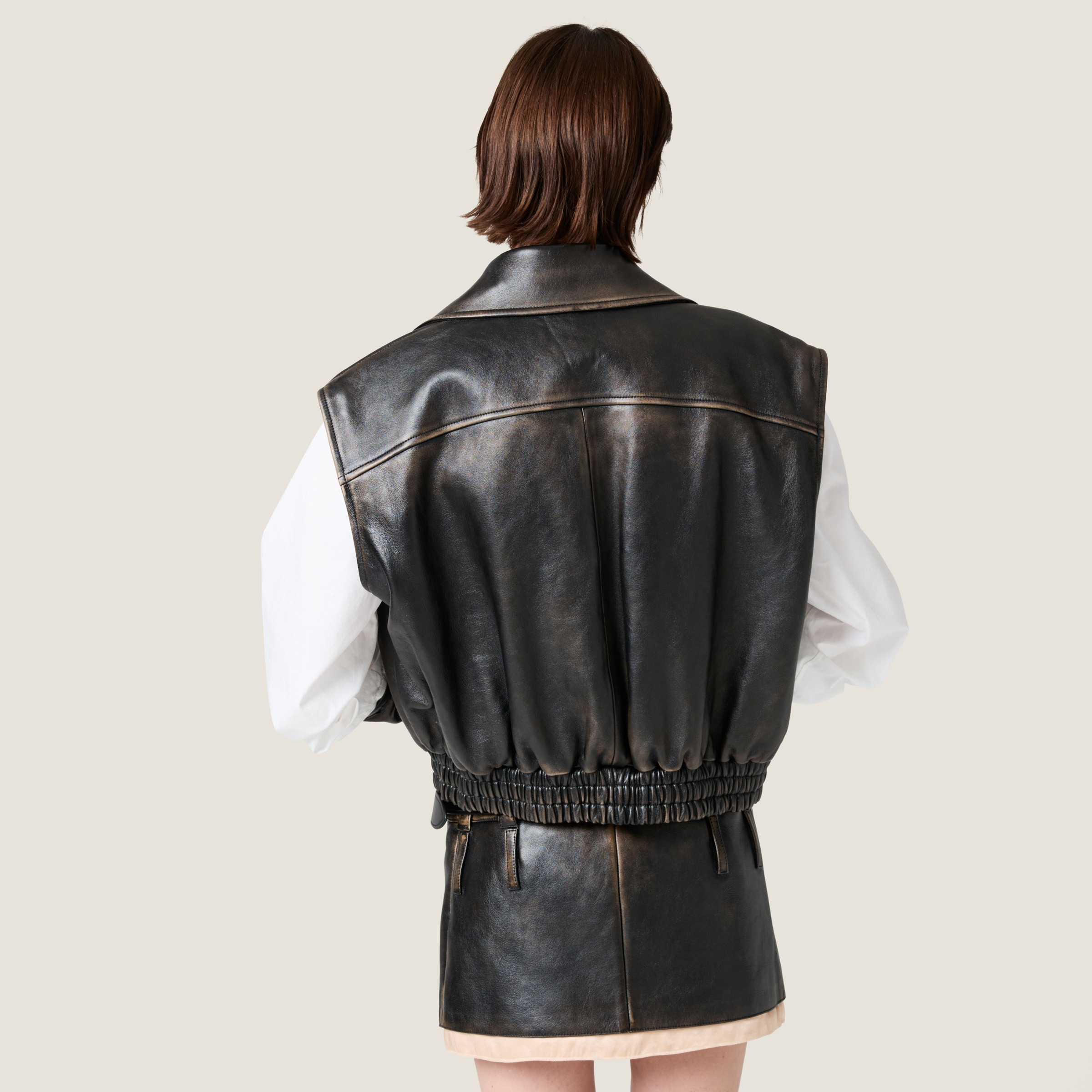 Miu Miu Women Logo Nappa Vest In Sand/black