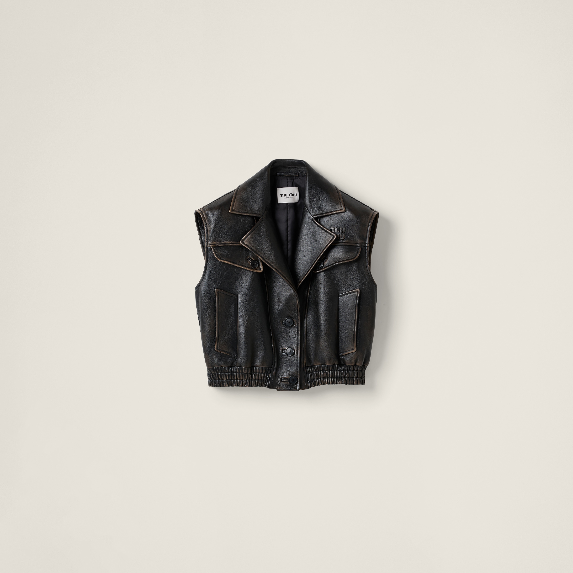 Miu Miu Nappa Leather Vest In Sand/black