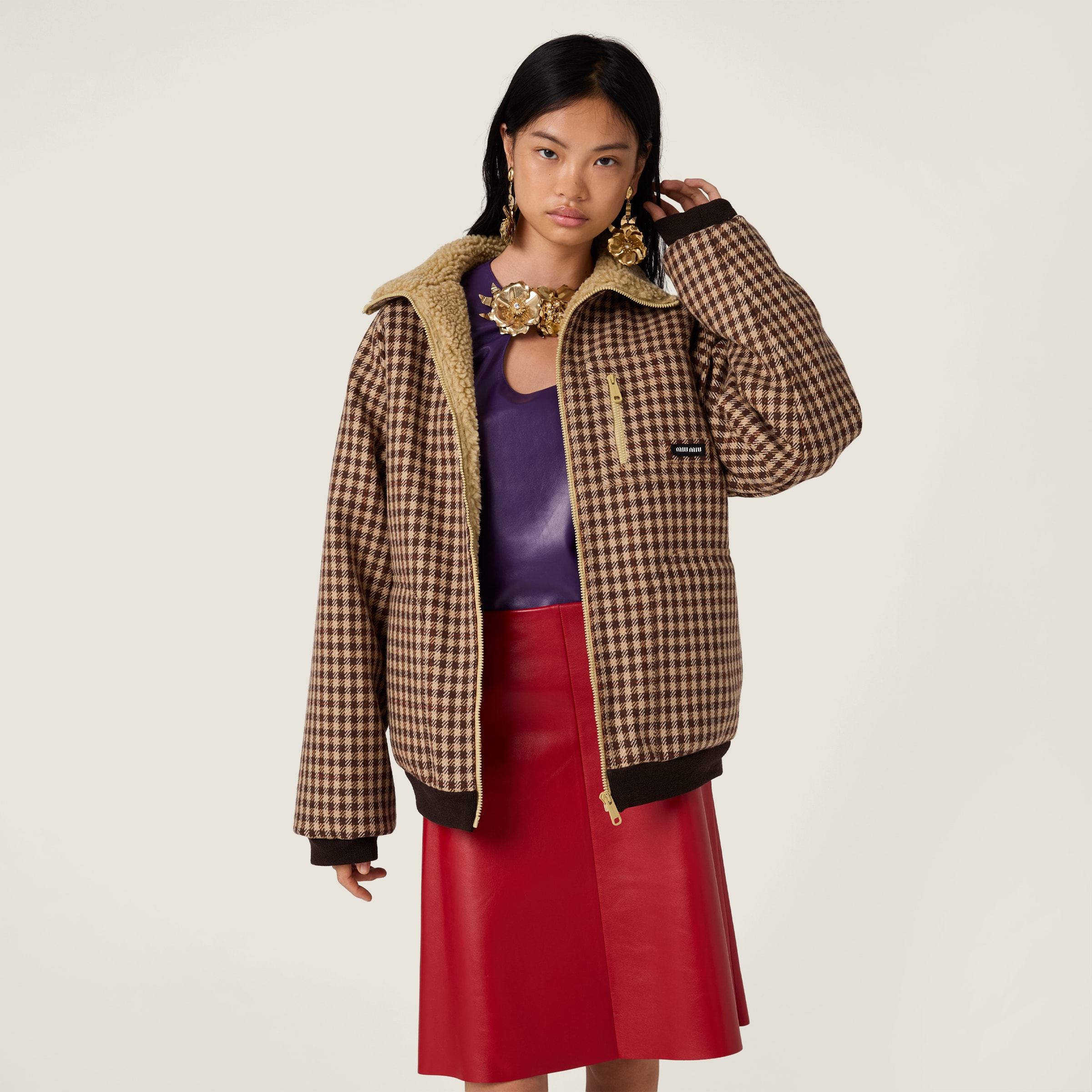 Miu Miu Nappa Leather Top With Buckle In Purple