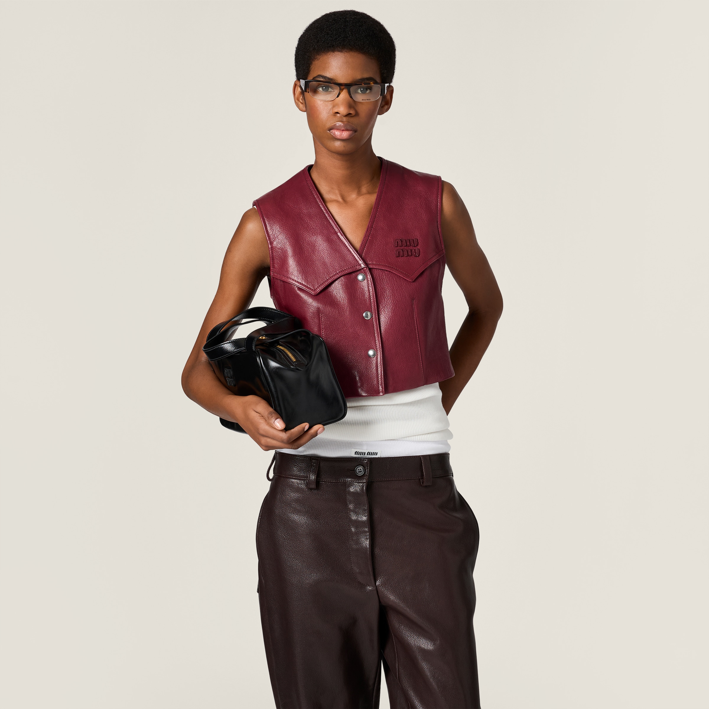 Red Currant Leather Vest | Miu Miu - United States