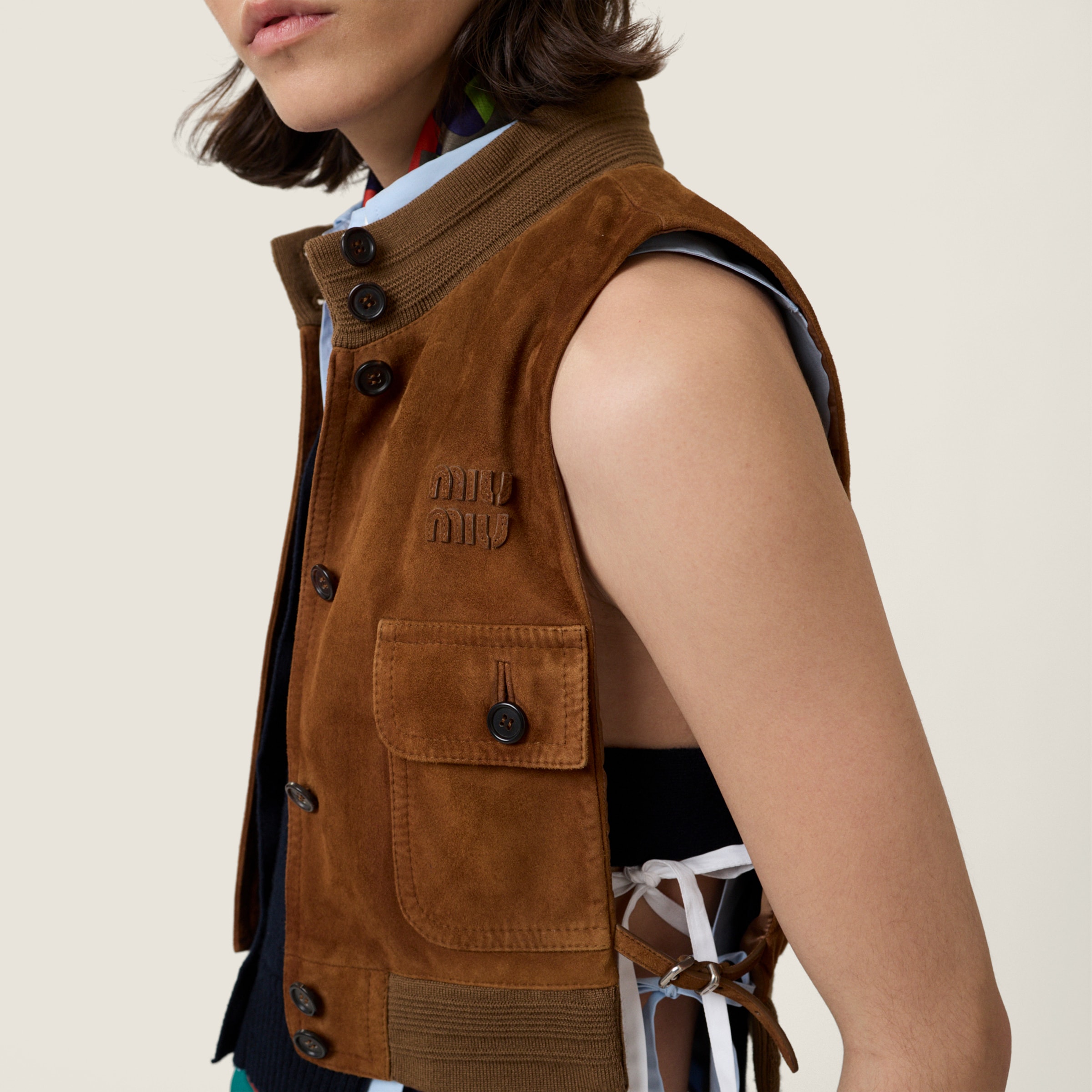 Waxed suede leather vest - thumbnail 4
