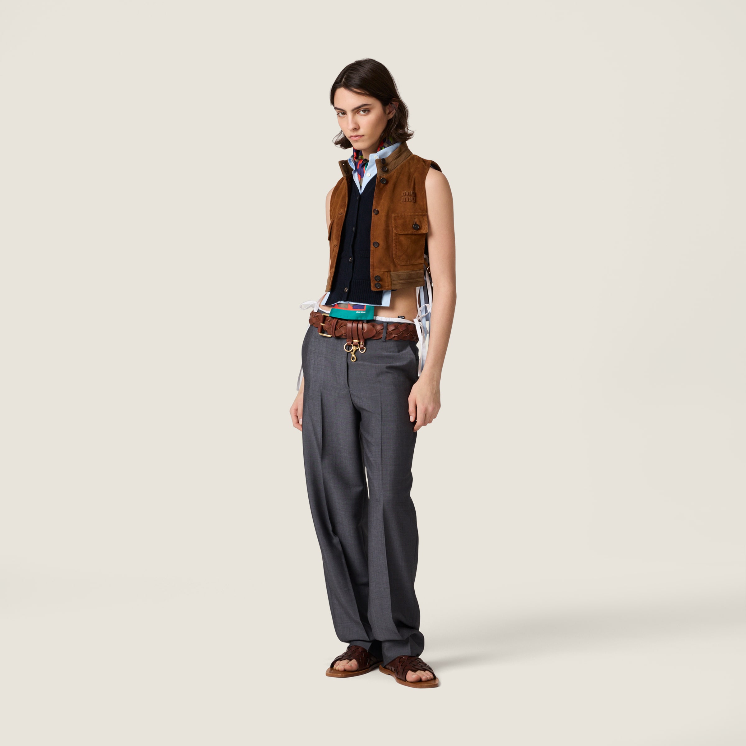 Waxed suede leather vest - thumbnail 2