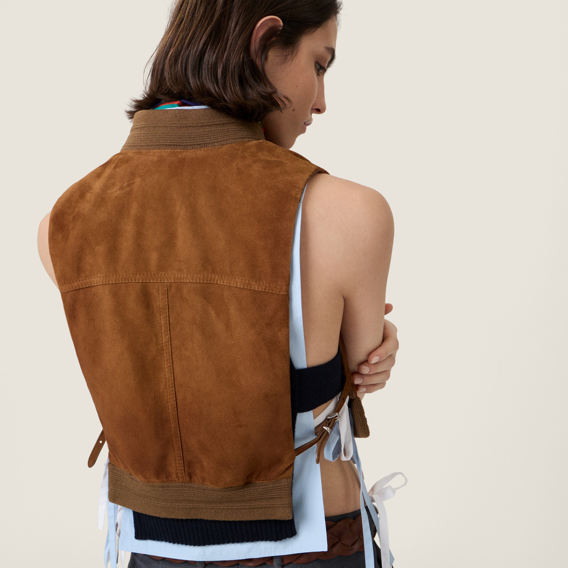 Waxed suede leather vest - thumbnail 6