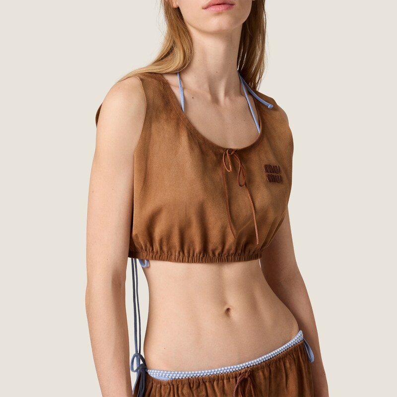 Waxed suede crop top