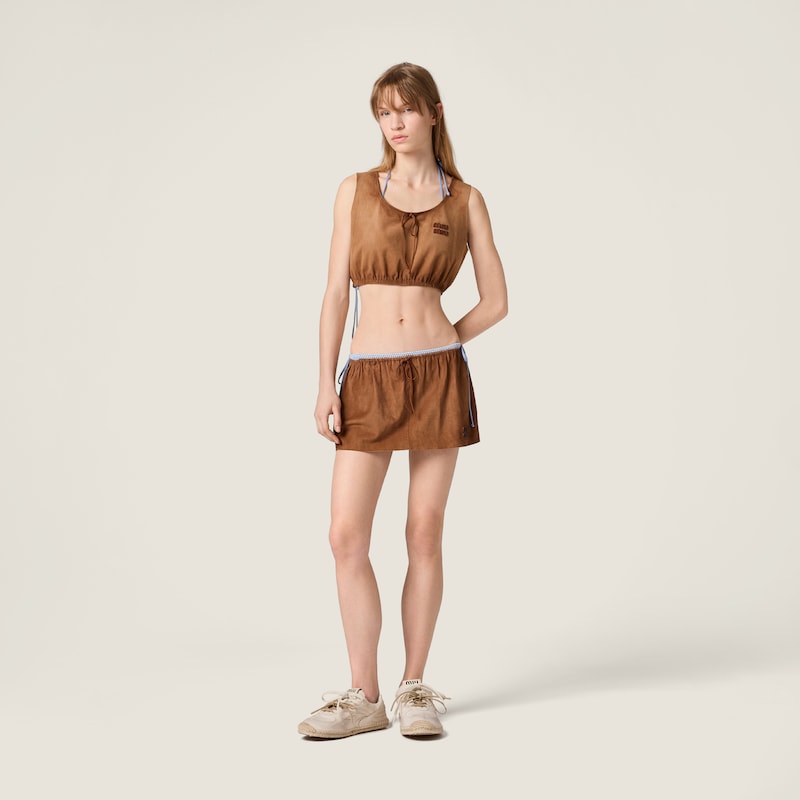 Waxed suede crop top