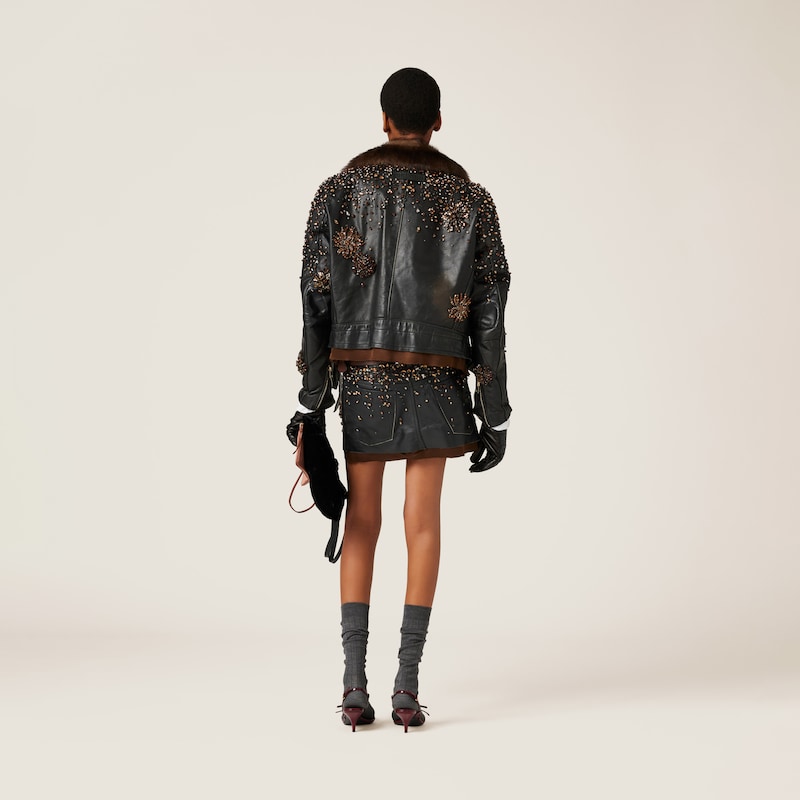 刺绣皮革机车夹克