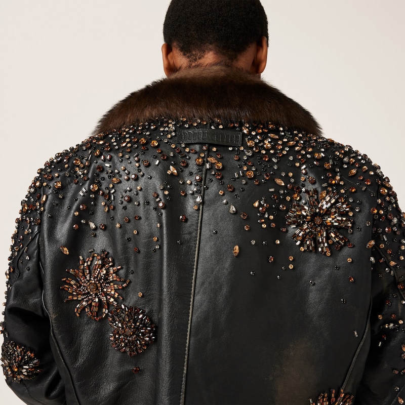 刺绣皮革机车夹克