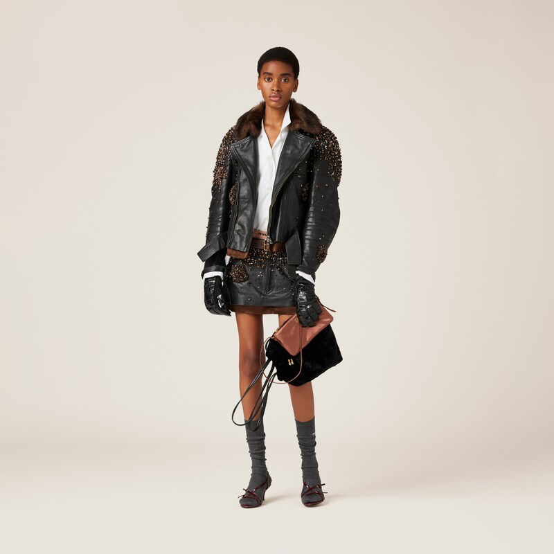 刺绣皮革机车夹克