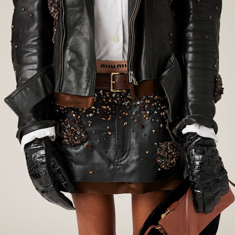 Embroidered leather skirt