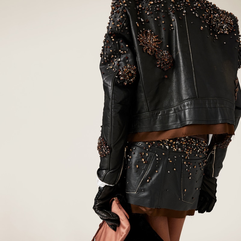 Embroidered leather skirt