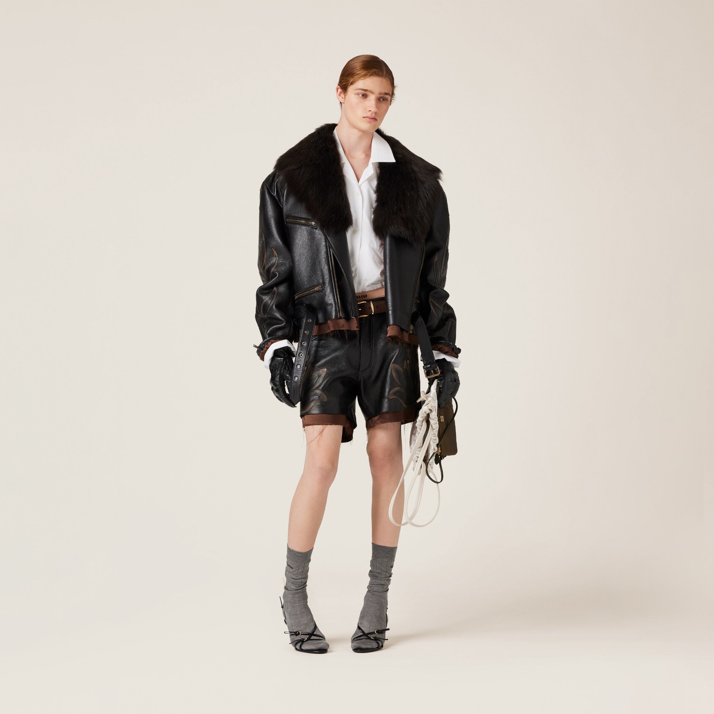 Black Leather Biker Jacket | Miu Miu